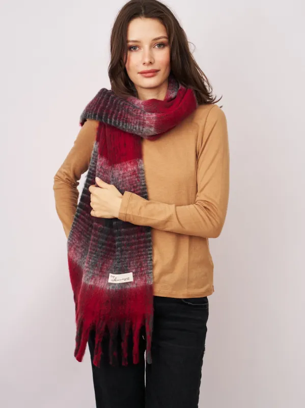 CHECK CHUNKY TASSEL SCARF - RED sold by Vintage Havana