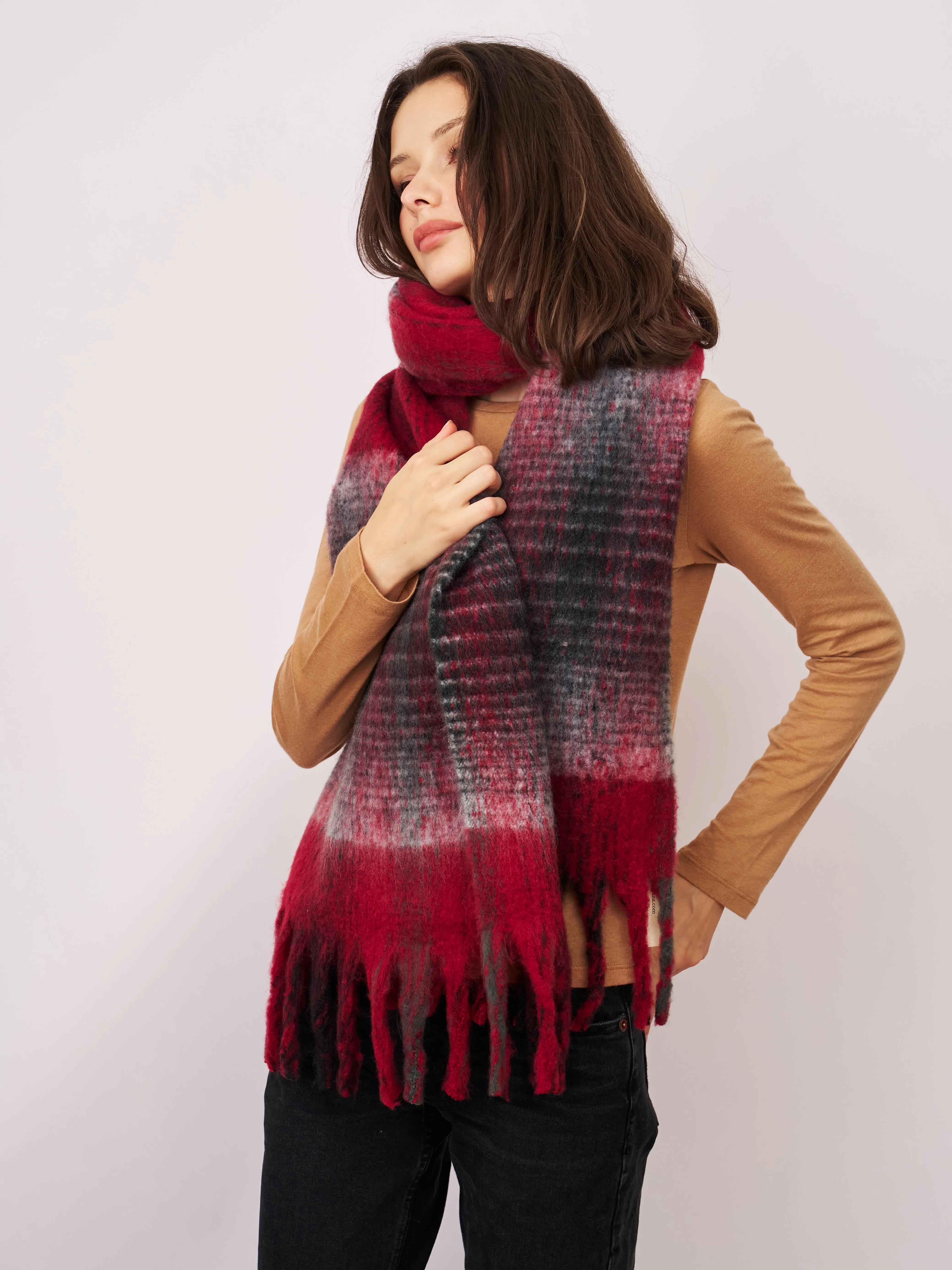 CHECK CHUNKY TASSEL SCARF - RED sold by Vintage Havana product image thumbnail 3