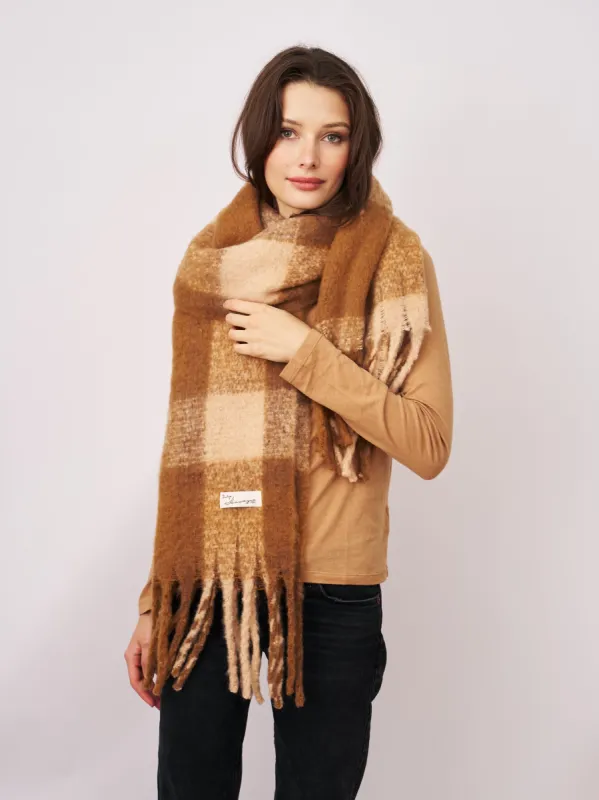 CHECK TASSEL SCARF - TAN sold by Vintage Havana