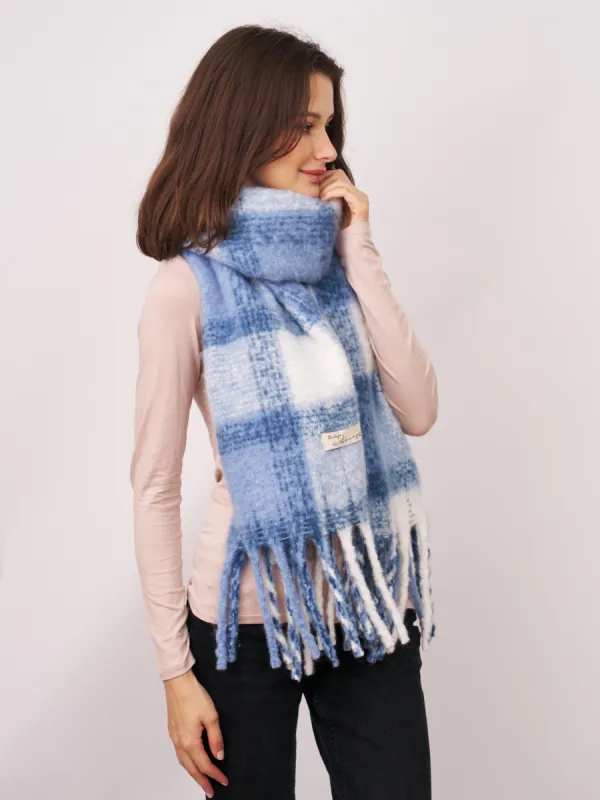 CHECK TASSEL SCARF - BLUE sold by Vintage Havana