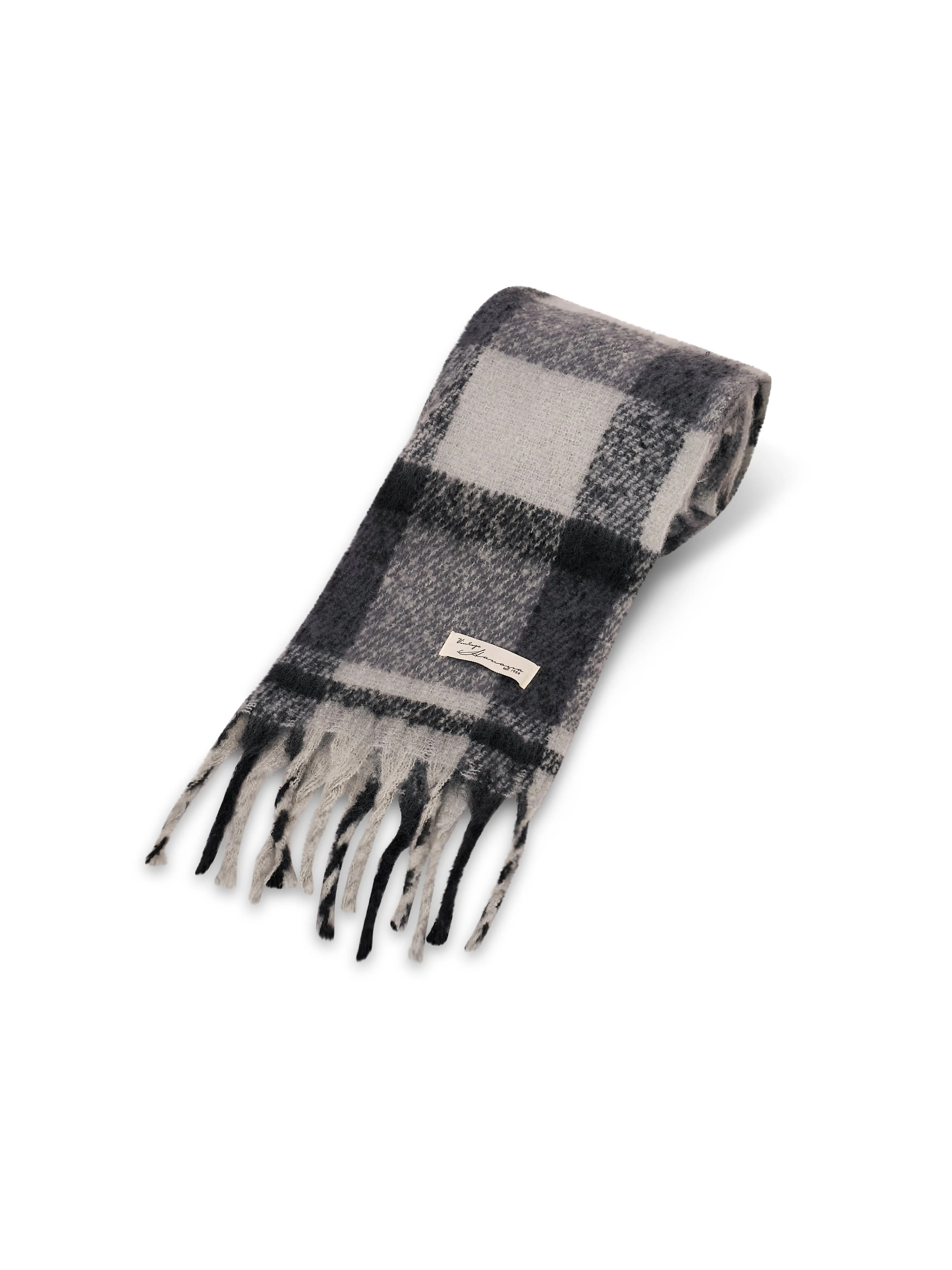 CHECK BRUSH TASSEL SCARF - BLACK sold by Vintage Havana product image thumbnail 4