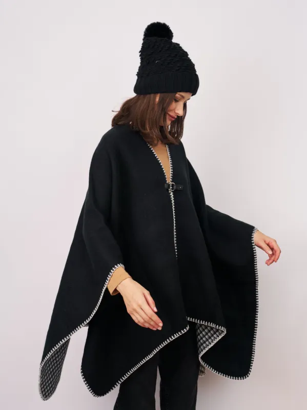 WHIPSTITCH RUANA - BLACK/IVORY made by Vintage Havana