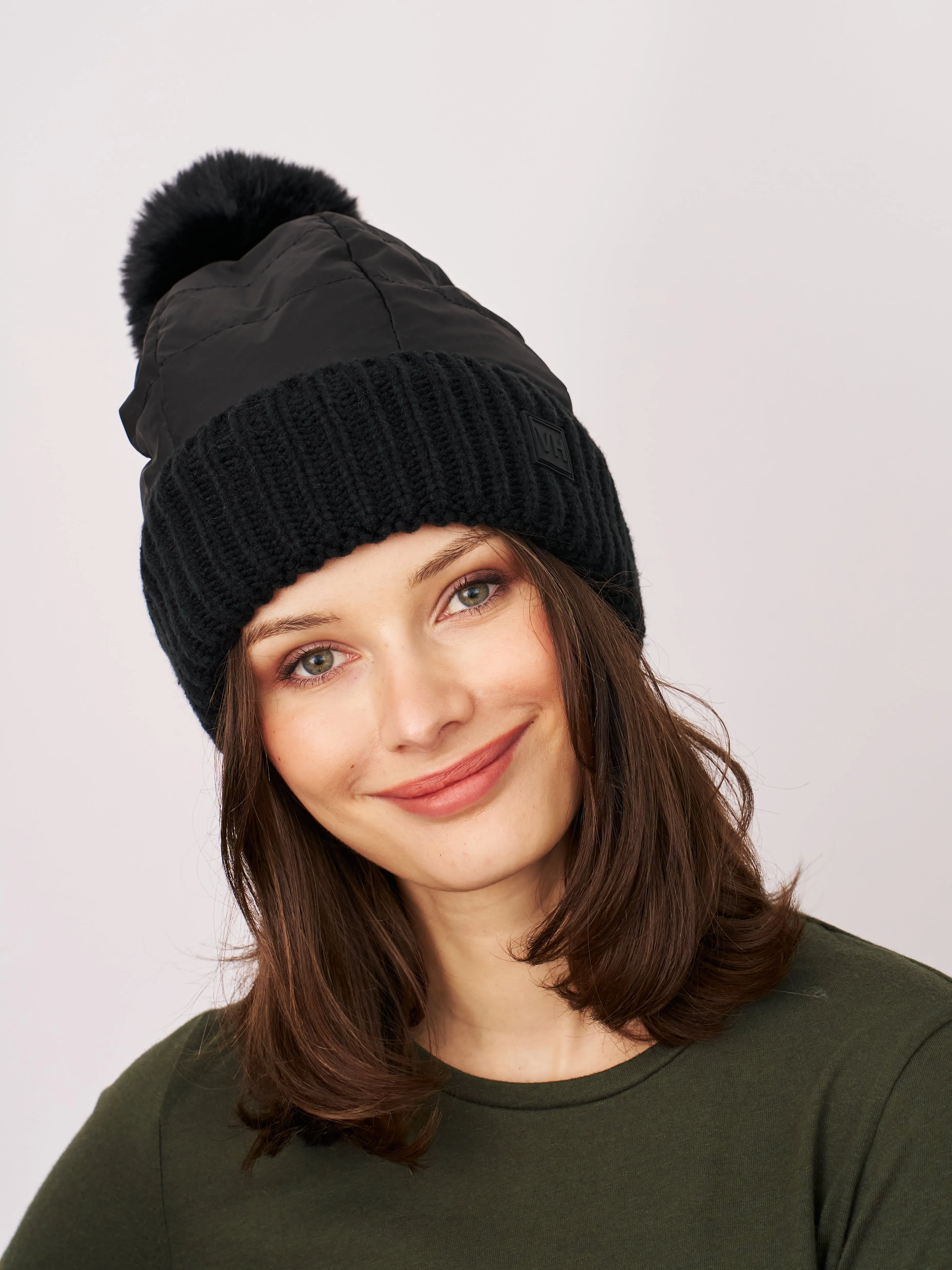 PUFFER POMPOM HAT - BLACK sold by Vintage Havana