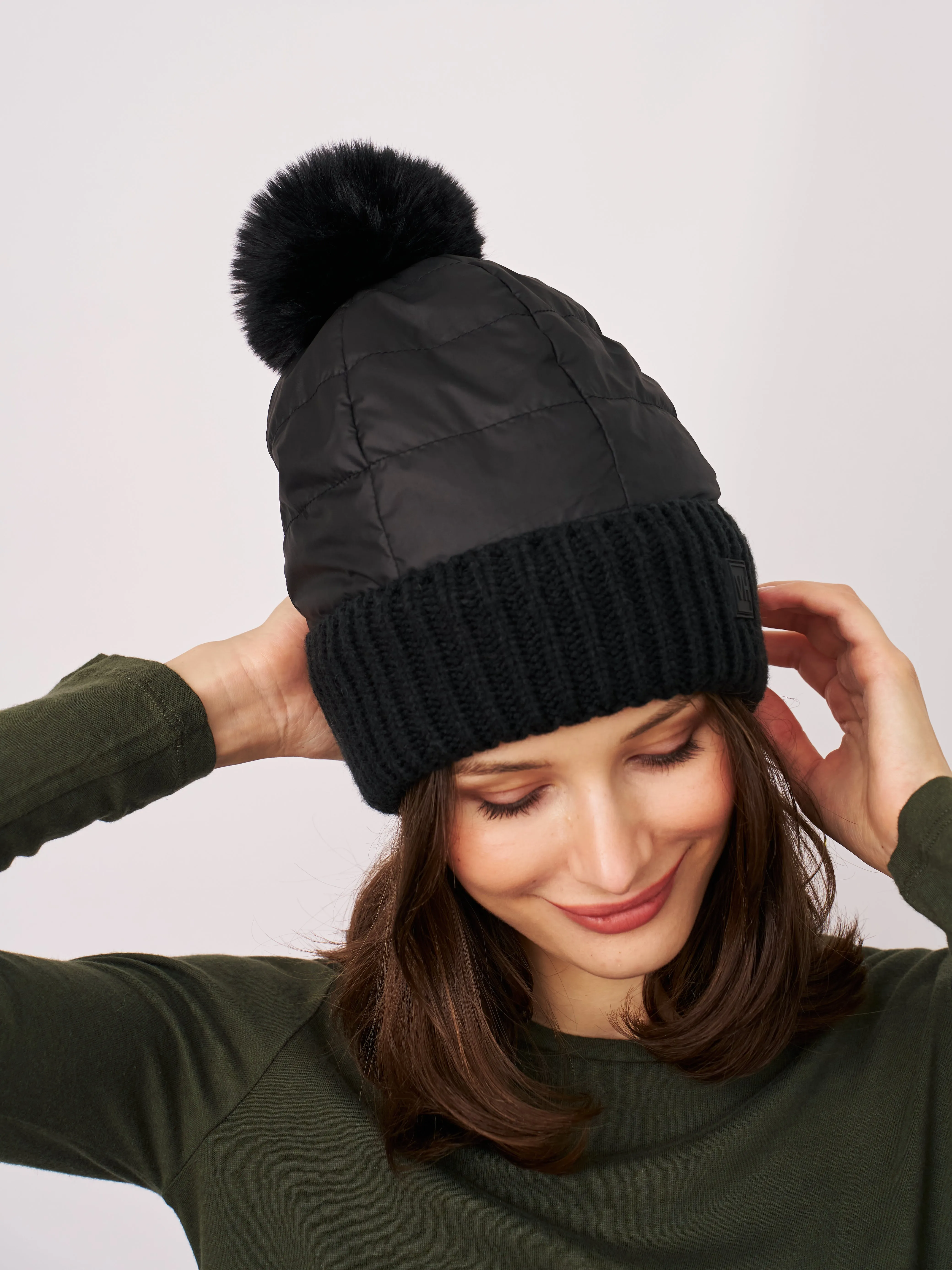 PUFFER POMPOM HAT - BLACK sold by Vintage Havana product image thumbnail 3