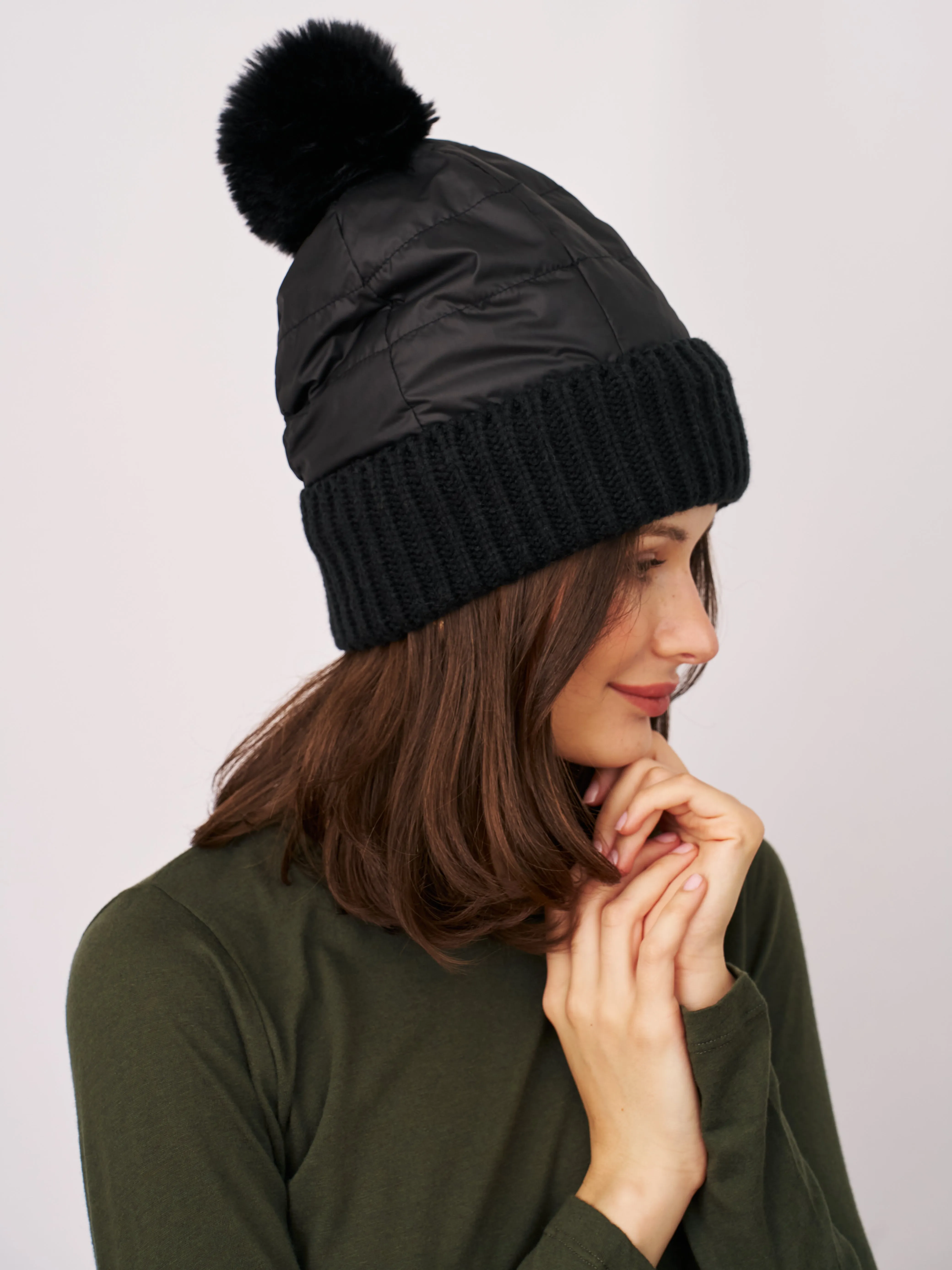 PUFFER POMPOM HAT - BLACK sold by Vintage Havana product image thumbnail 2