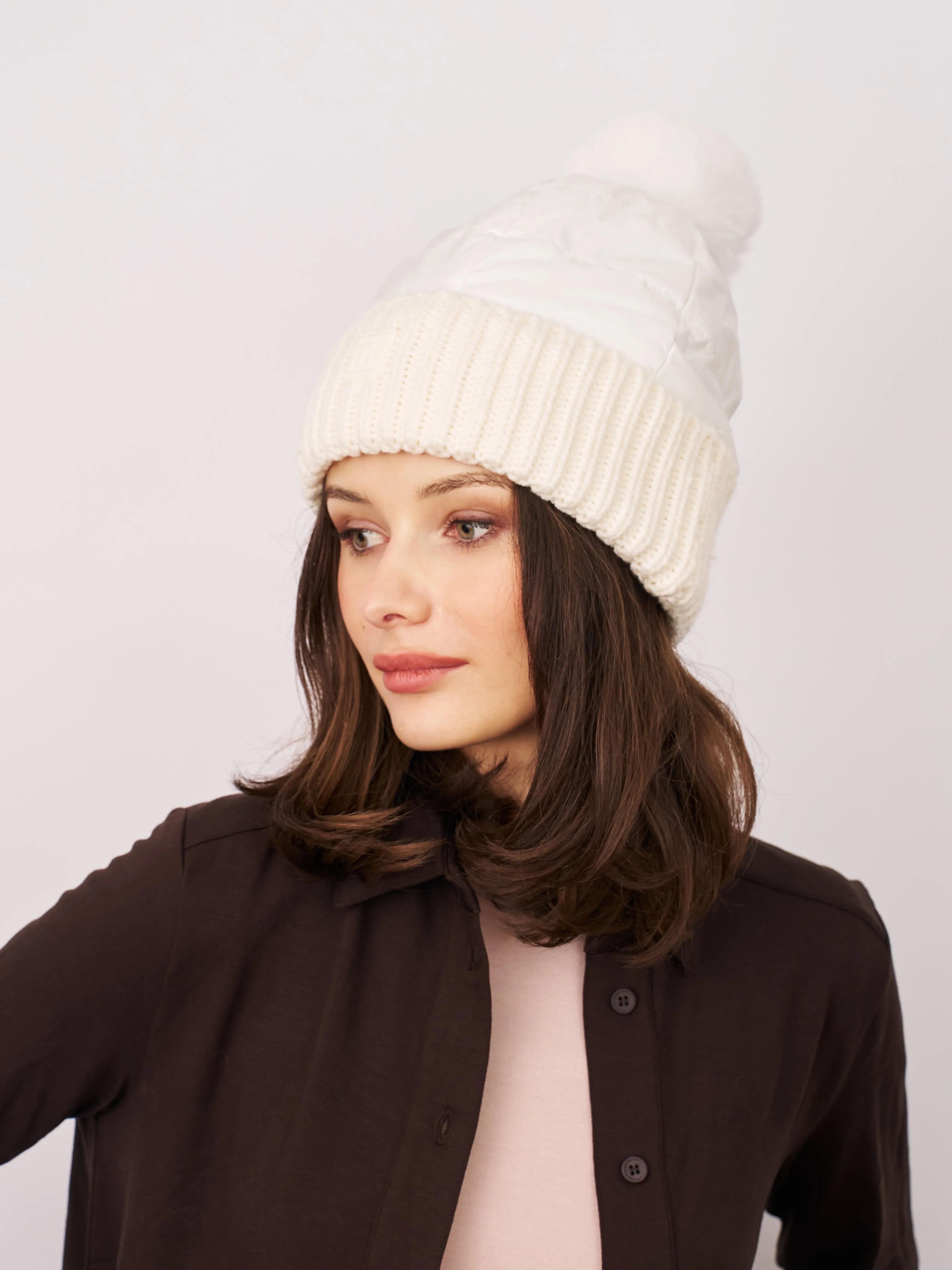 PUFFER POMPOM HAT - WHITE sold by Vintage Havana product image thumbnail 2