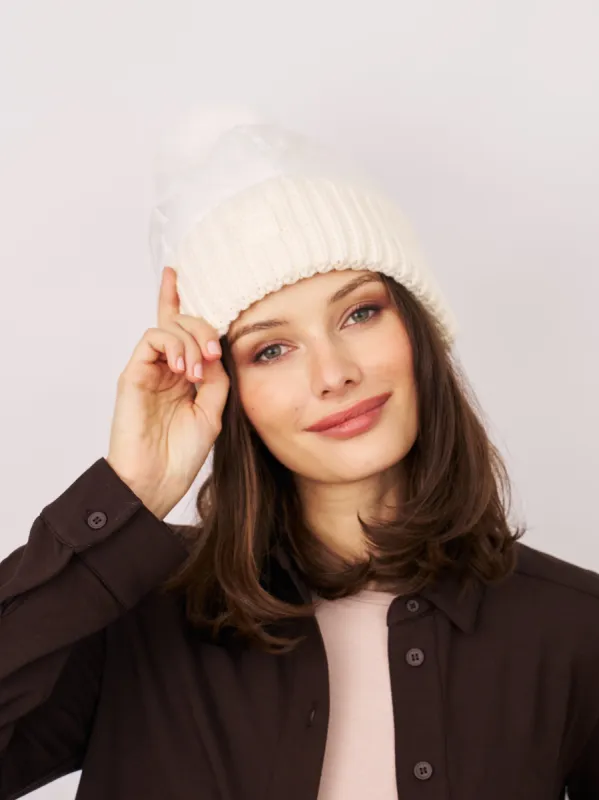 PUFFER POMPOM HAT - WHITE sold by Vintage Havana