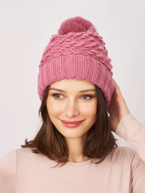 TURN UP POMPOM HAT - BLUSH sold by Vintage Havana
