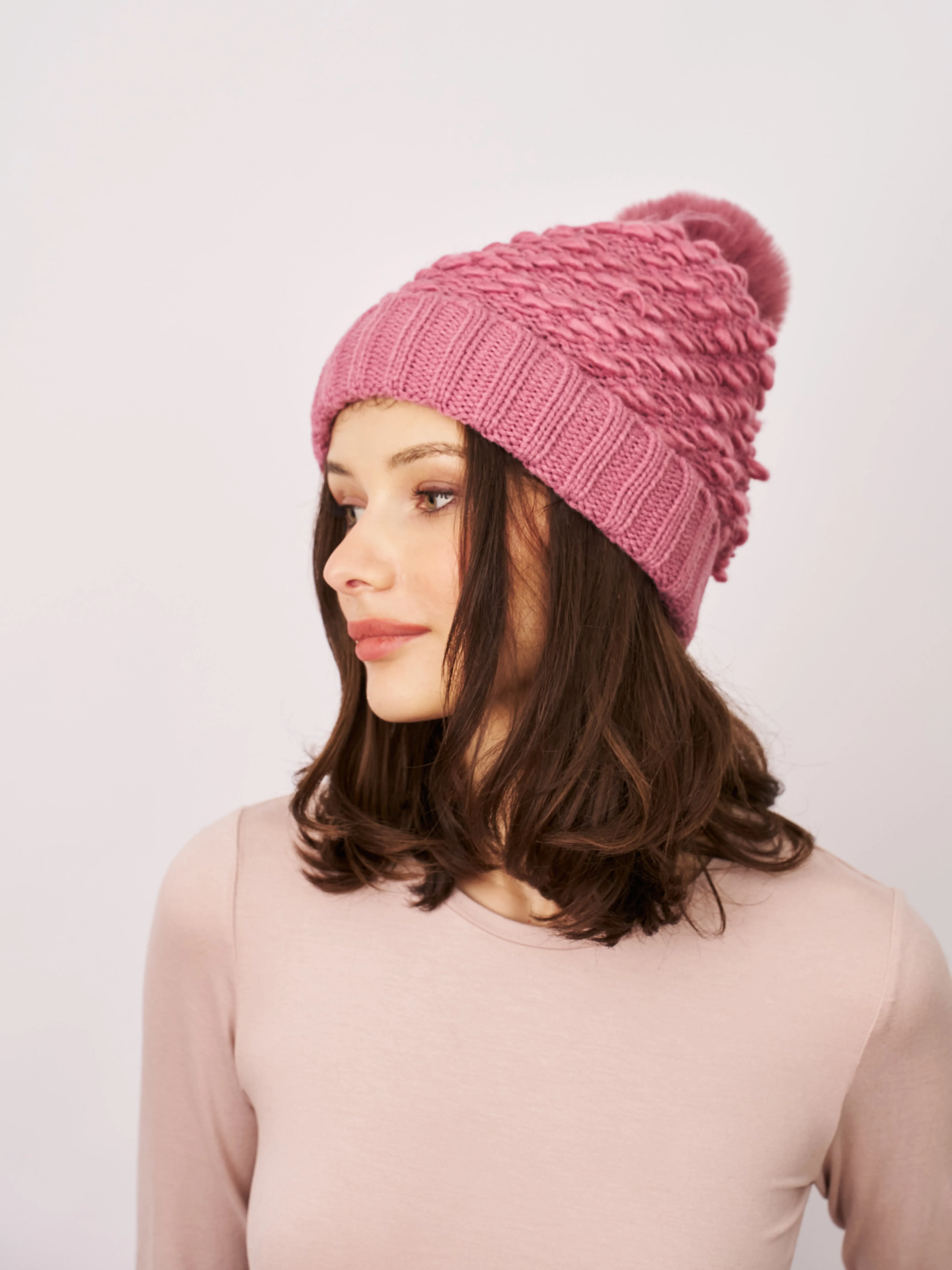 TURN UP POMPOM HAT - BLUSH sold by Vintage Havana product image thumbnail 3