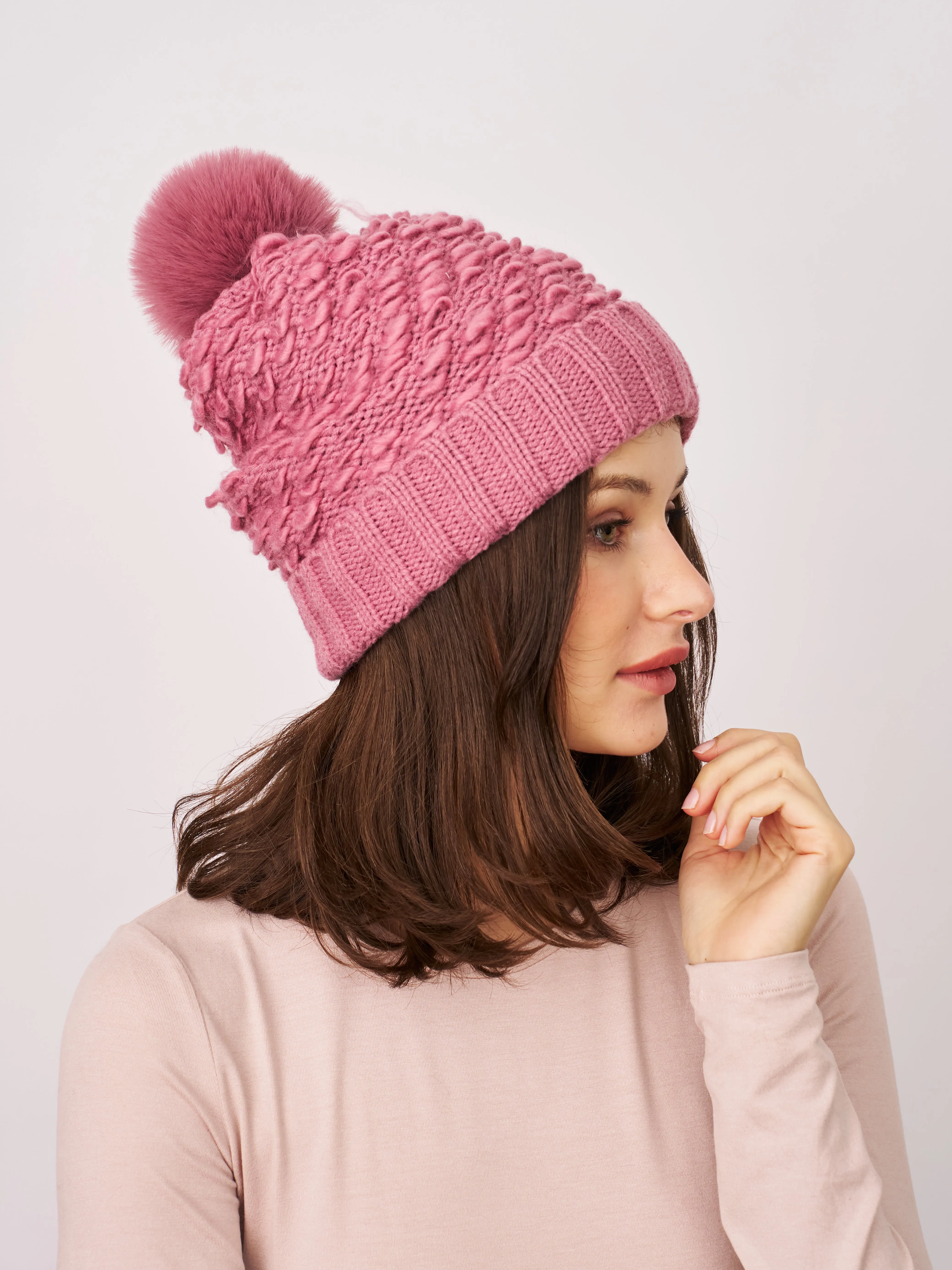 TURN UP POMPOM HAT - BLUSH sold by Vintage Havana product image thumbnail 2