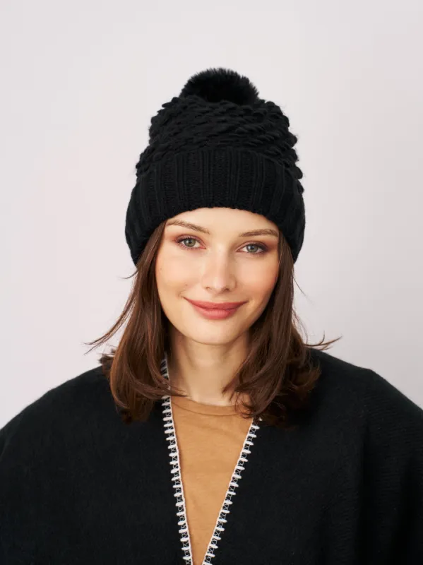 TURN UP POMPOM HAT - BLACK sold by Vintage Havana
