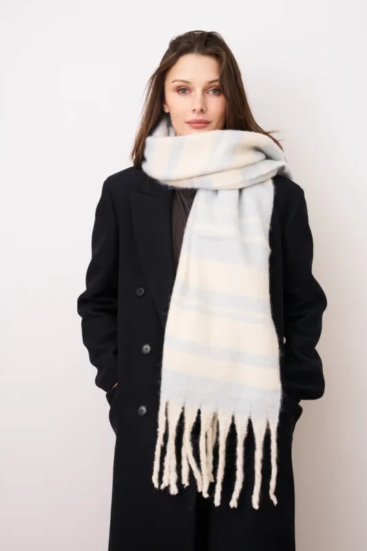 STRIPE BRUSH TASSEL SCARF - BLUE sold by Vintage Havana