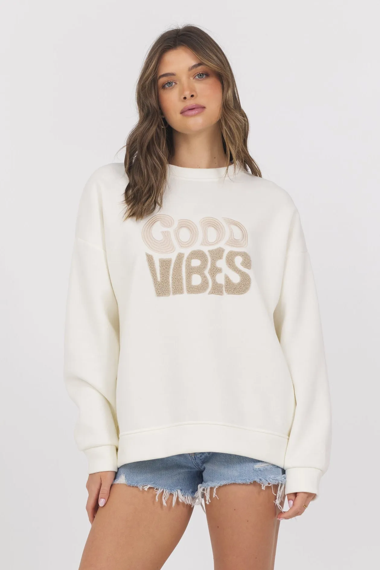 Good Vibes Fleece Crewneck sold by Vintage Havana