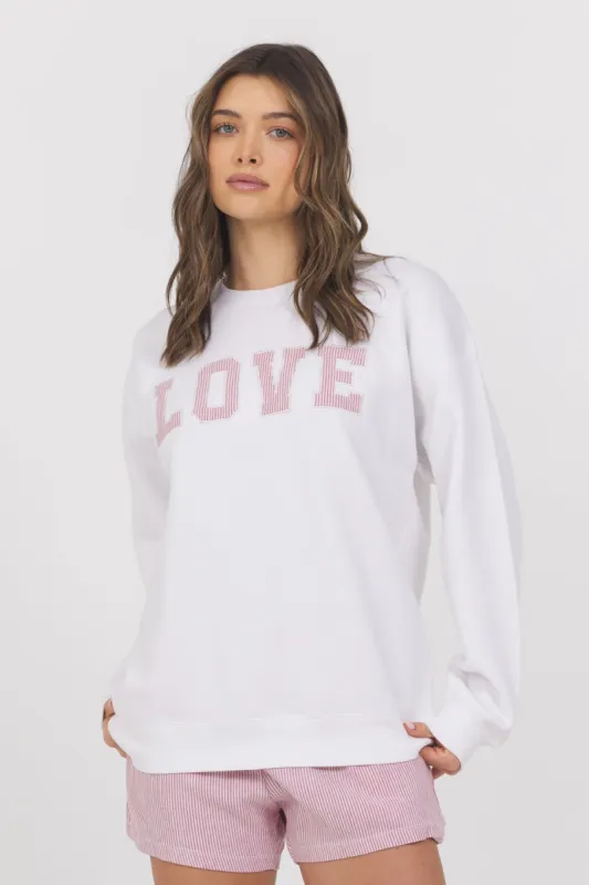 White with Strawberry Stripe "Love" Crewneck sold by Vintage Havana