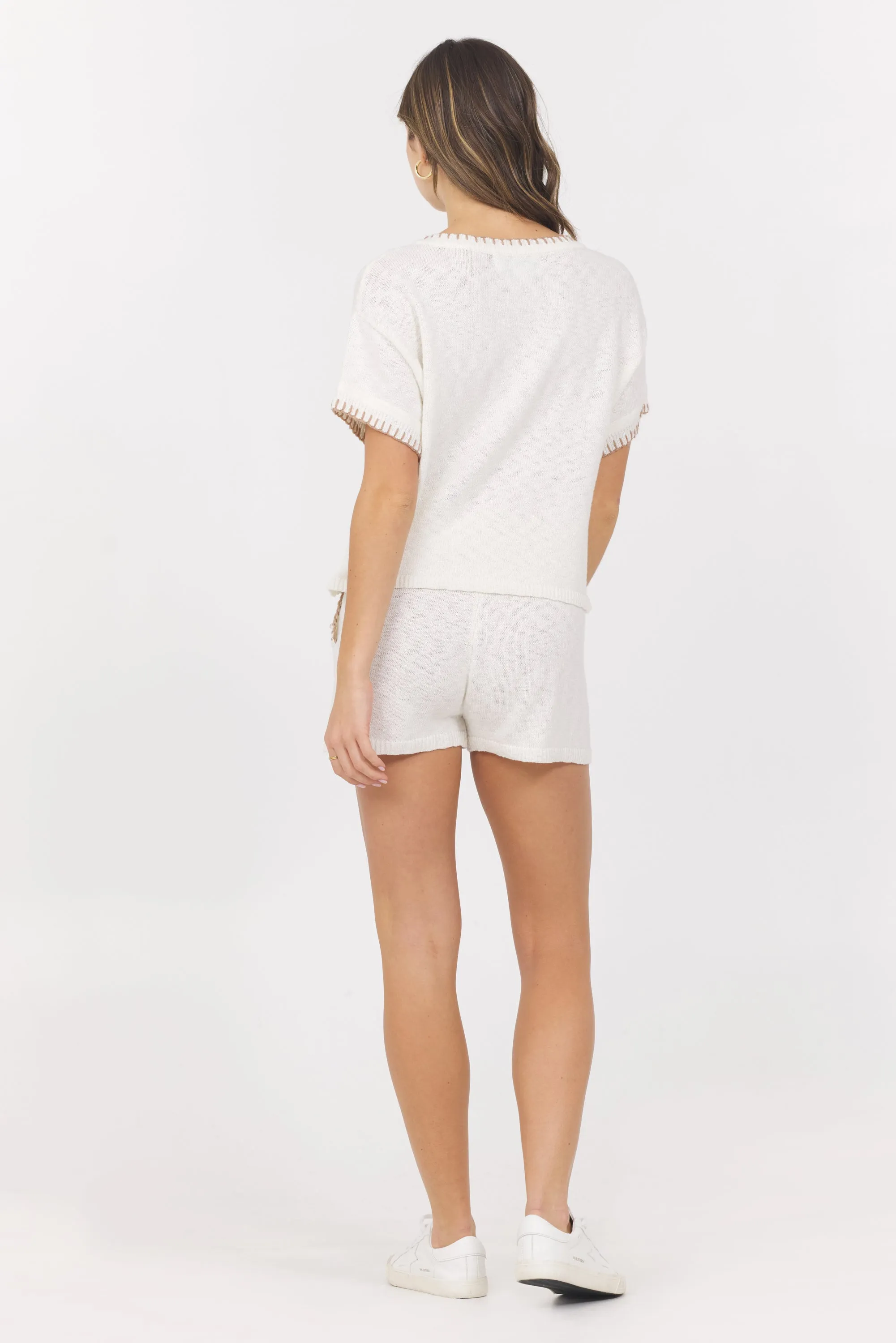 White Summer Sand Short Sleeve Sweater w/ Whipstitch sold by Vintage Havana product image thumbnail 4