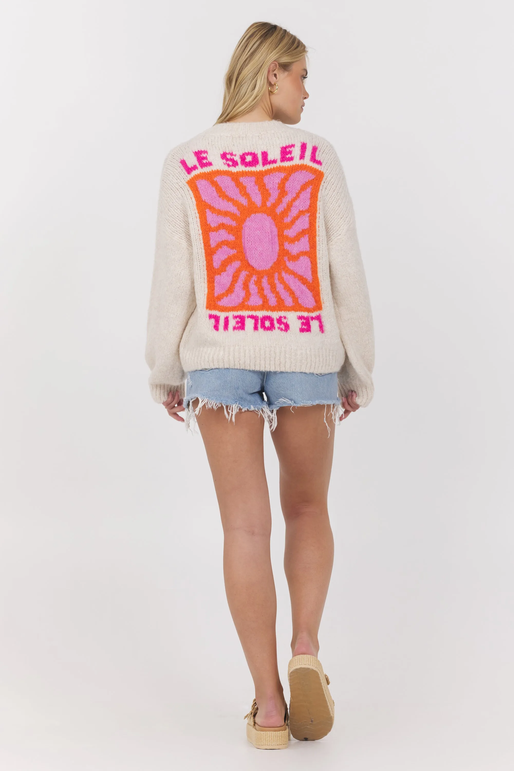 Ecru Le Soleil Jacquard Detail Pullover Sweater sold by Vintage Havana product image thumbnail 2