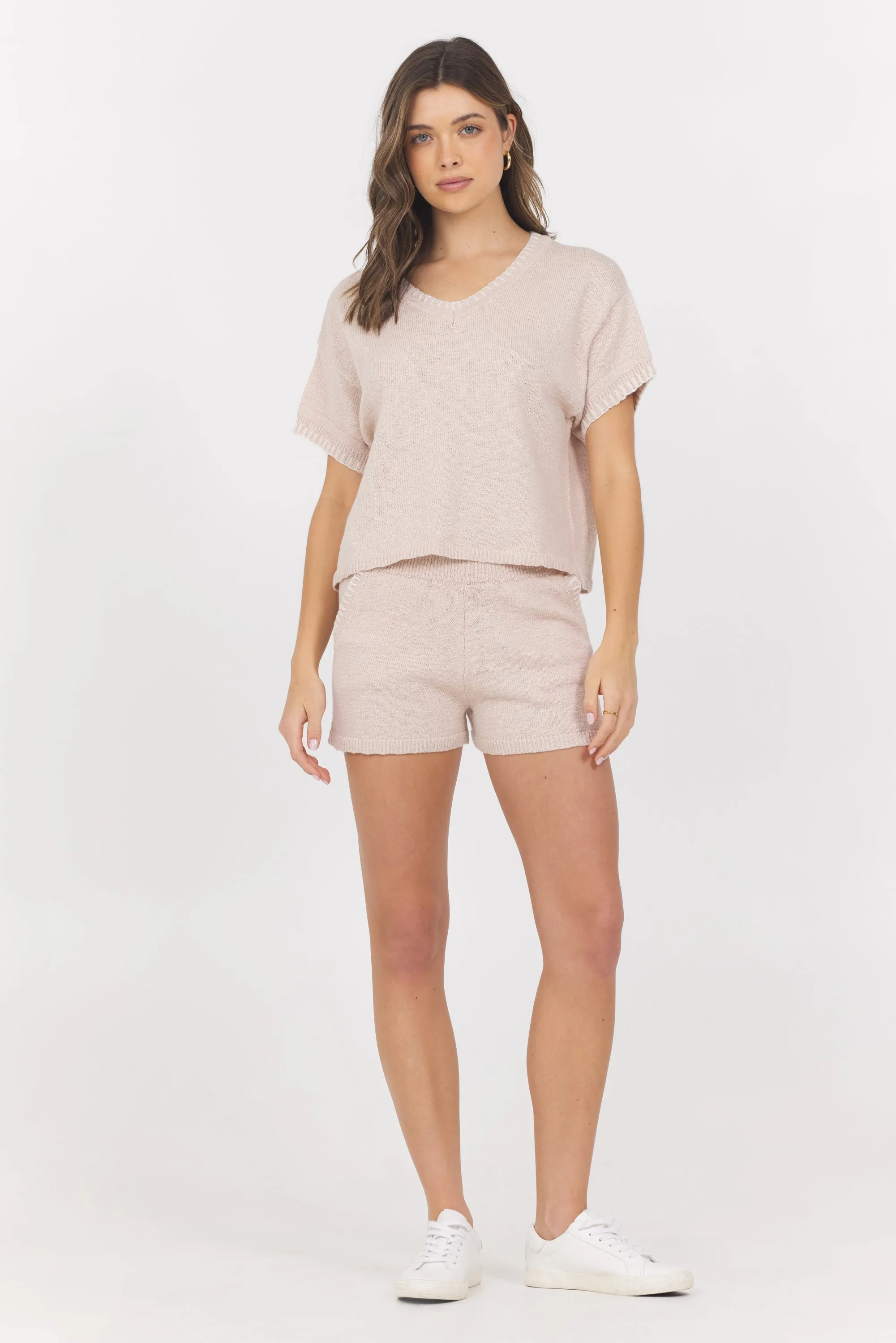 Summer Sand White Short Sleeve Sweater w/ Whipstitch sold by Vintage Havana