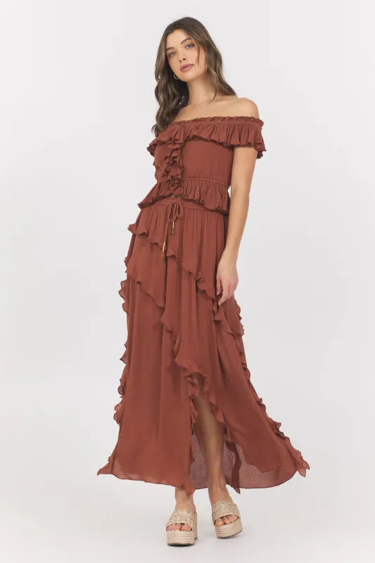 Sedona Sand Ruffle Off Shoulder Top made by Vintage Havana