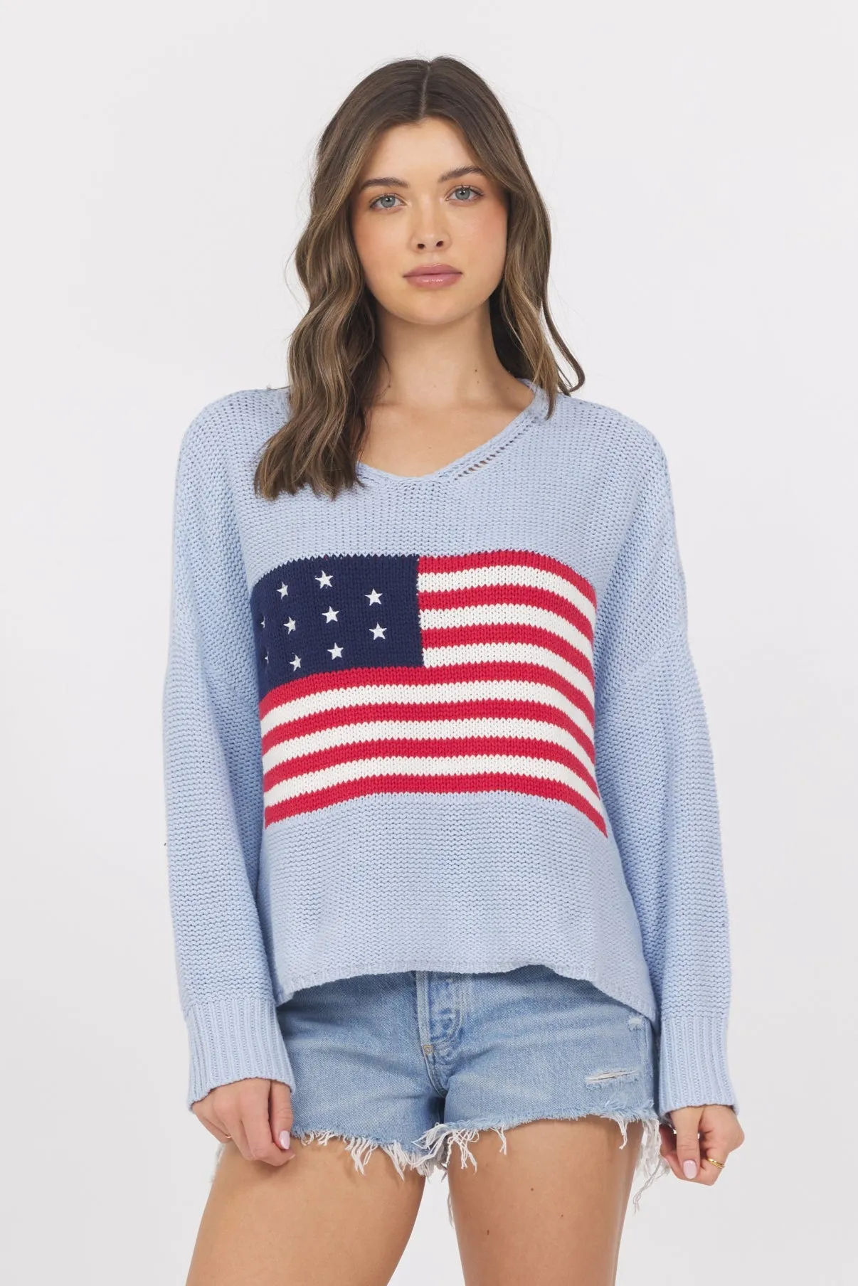 Light Blue American Flag Graphic Sweater sold by Vintage Havana