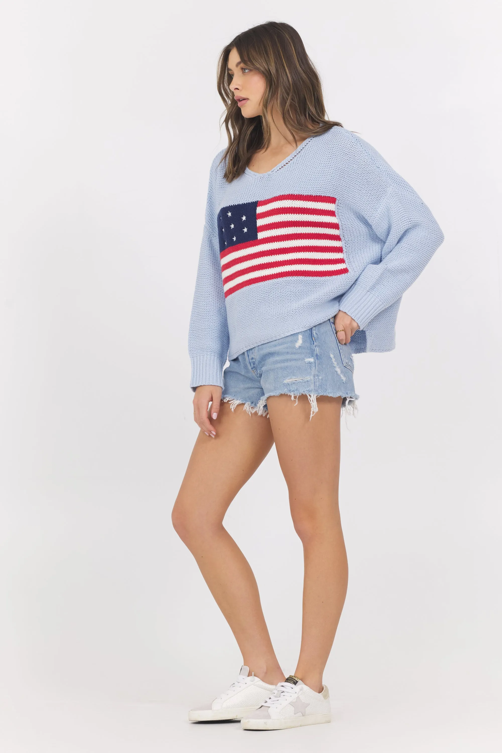 Light Blue American Flag Graphic Sweater sold by Vintage Havana product image thumbnail 2