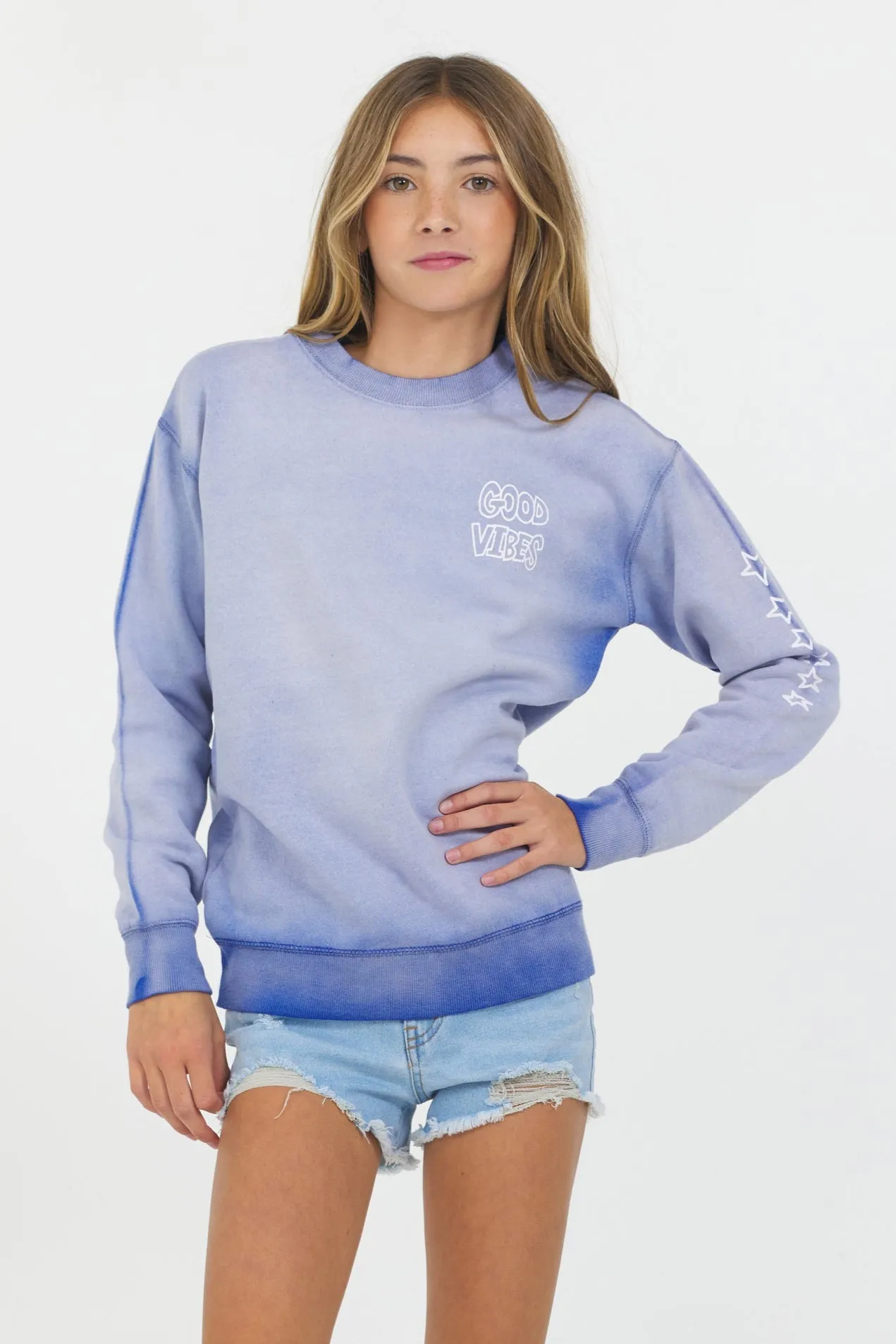 Washed Lilac ’Good Vibes’ Oversized Crewneck sold by Vintage Havana