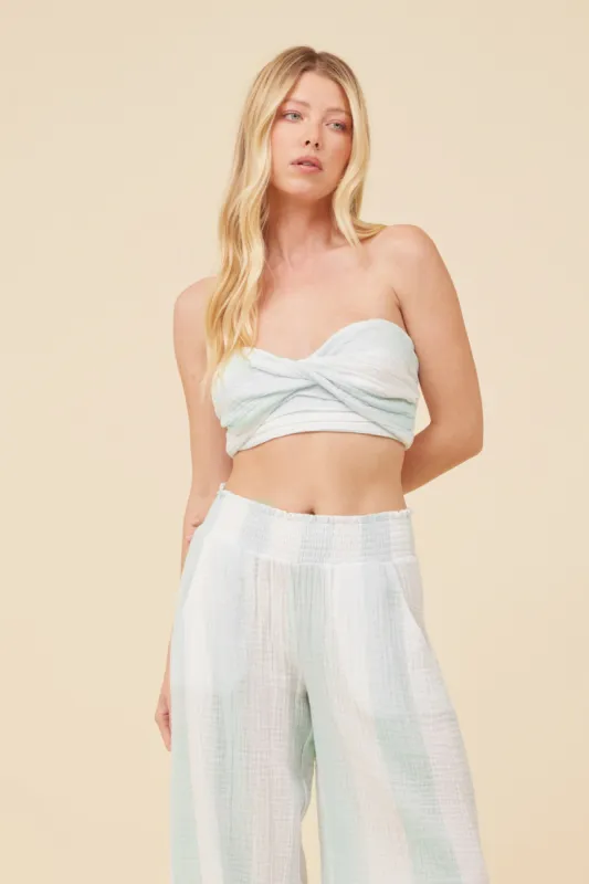 Mint & White Cabana Stripe Gauze Bandeau Crop Top sold by Vintage Havana