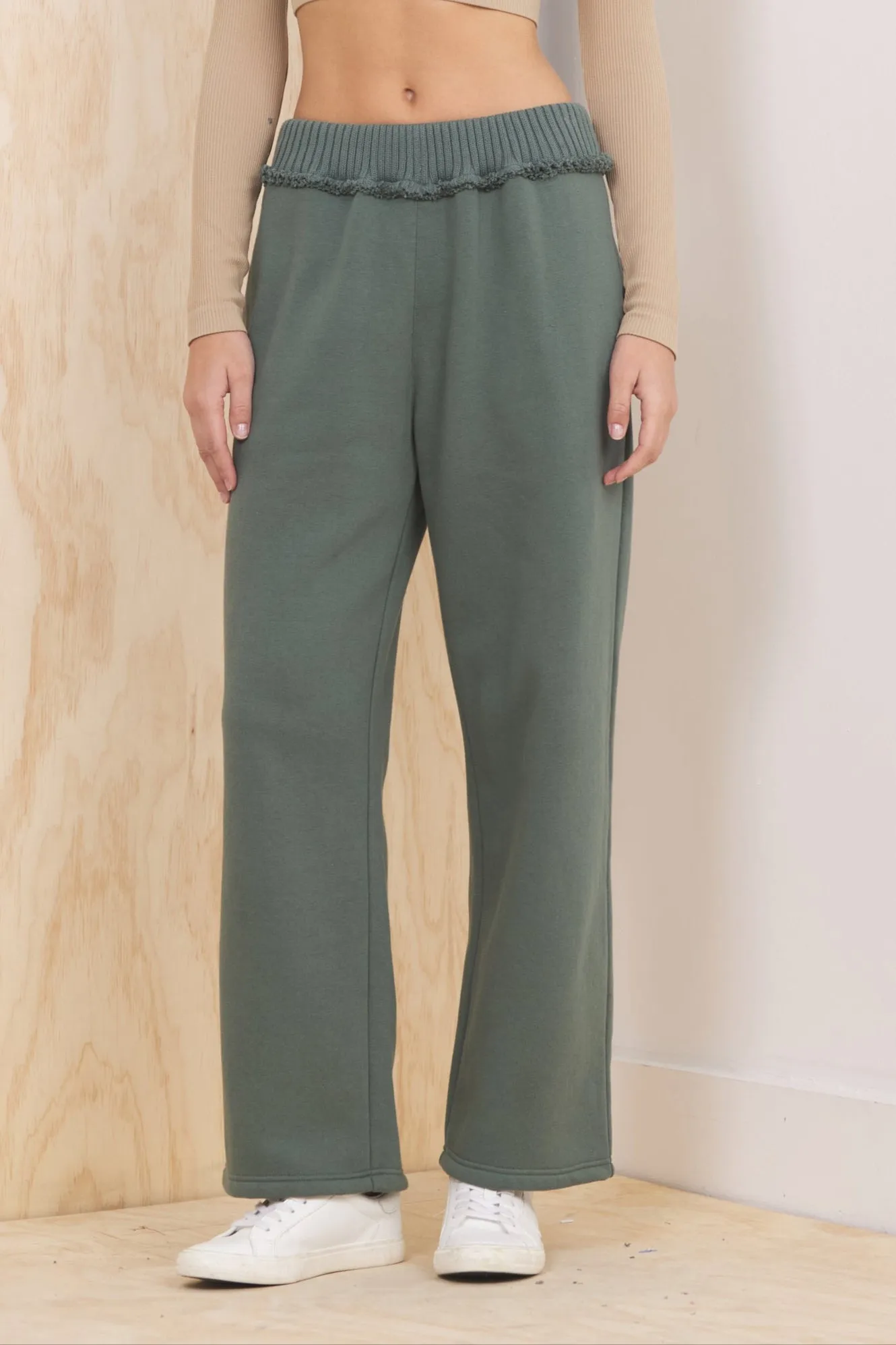 Fleece Pant with Rib Waistband - Olive sold by Vintage Havana
