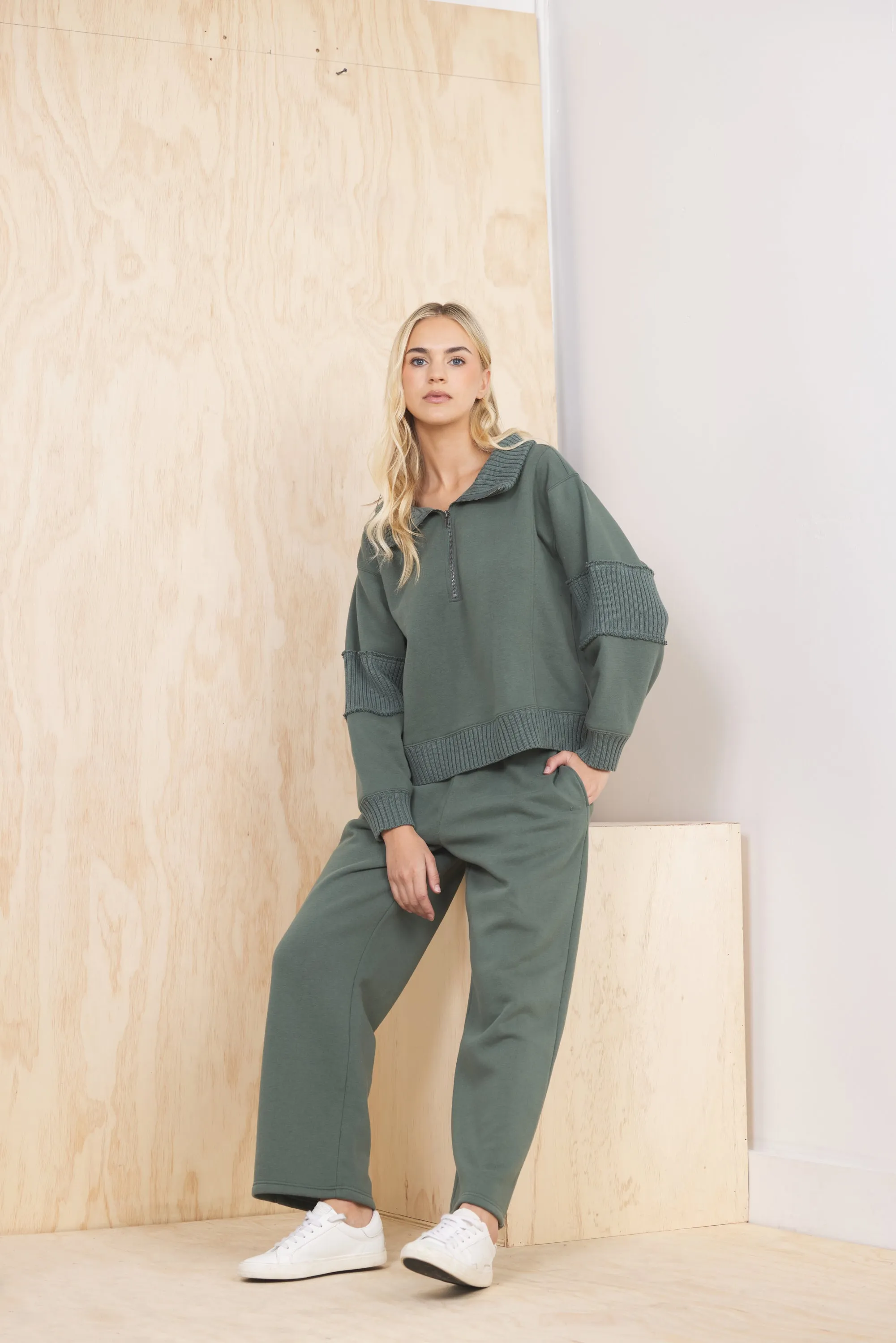 Fleece Pant with Rib Waistband - Olive sold by Vintage Havana product image thumbnail 3