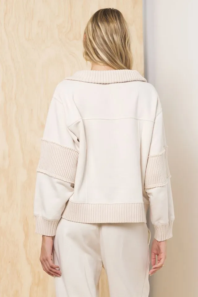 Fleece Quarter Zip w/ Rib Detail - Bone sold by Vintage Havana product image thumbnail 2