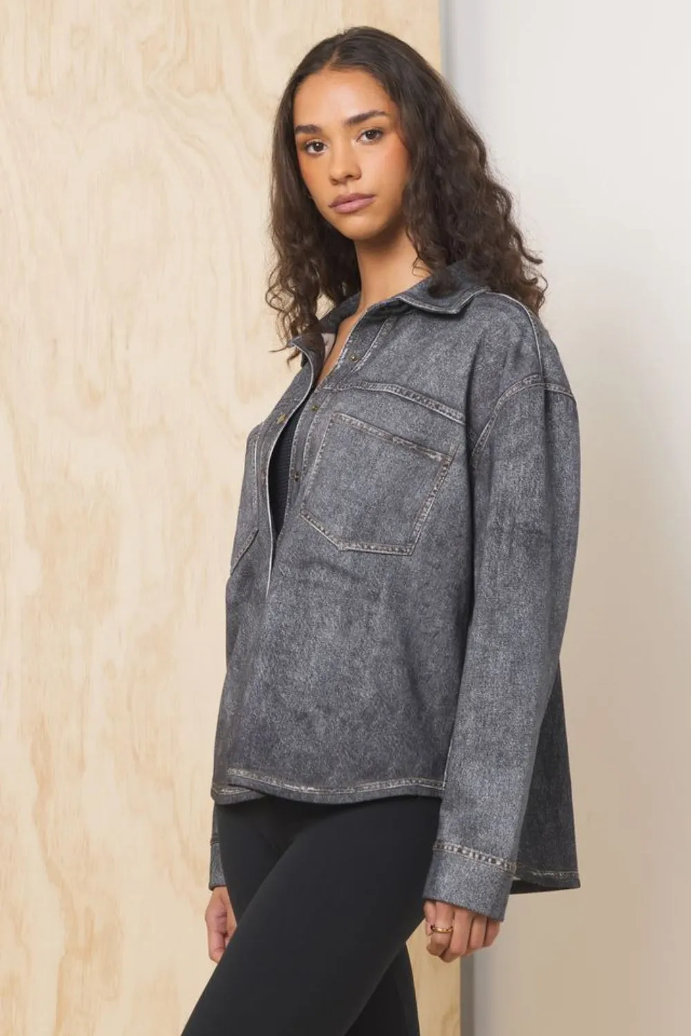 Denim Fleece Shacket sold by Vintage Havana product image thumbnail 2