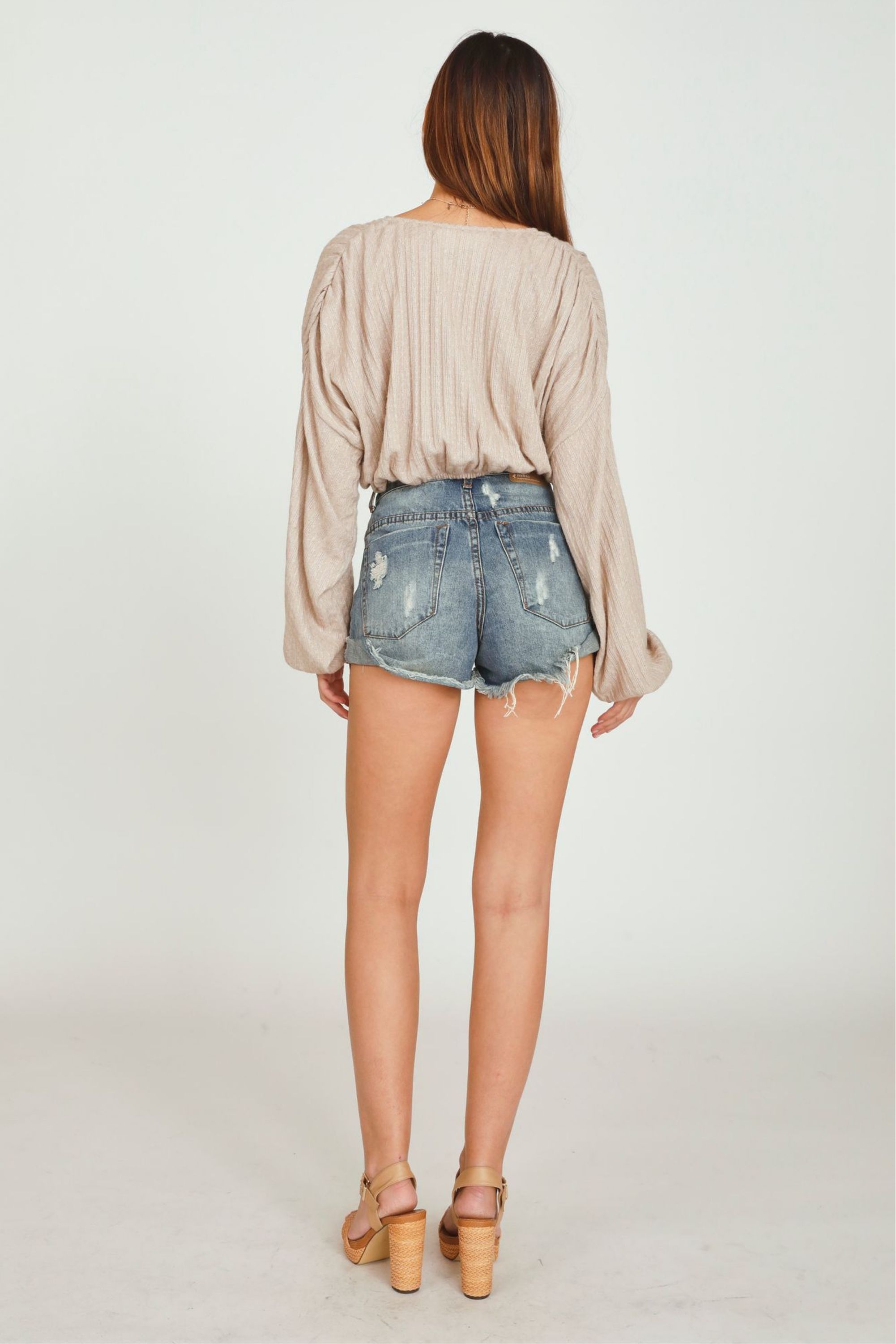 Dove Sand Surplice Novelty Balloon Sleeve Top sold by Vintage Havana product image thumbnail 4