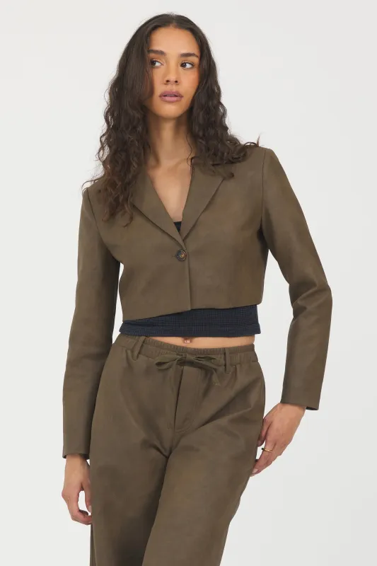 Faux Leather Cropped Blazer sold by Vintage Havana