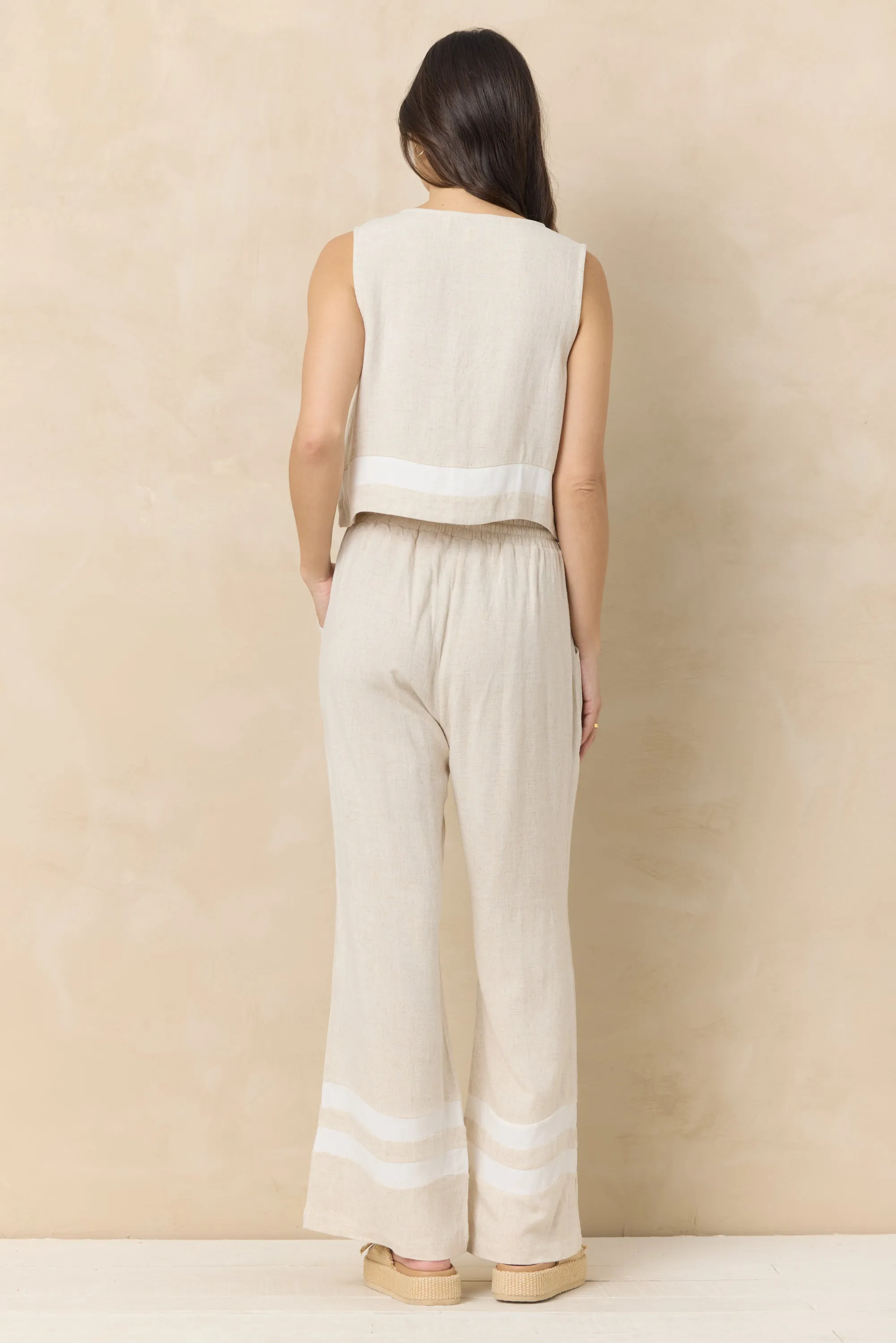 Linen Blend Tie Front Top with Contrast Stripe sold by Vintage Havana product image thumbnail 3