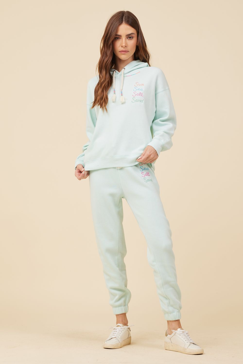 Light Aqua w/ Multicolor Burnout Fleece Embroidered Hoodie sold by Vintage Havana product image thumbnail 3