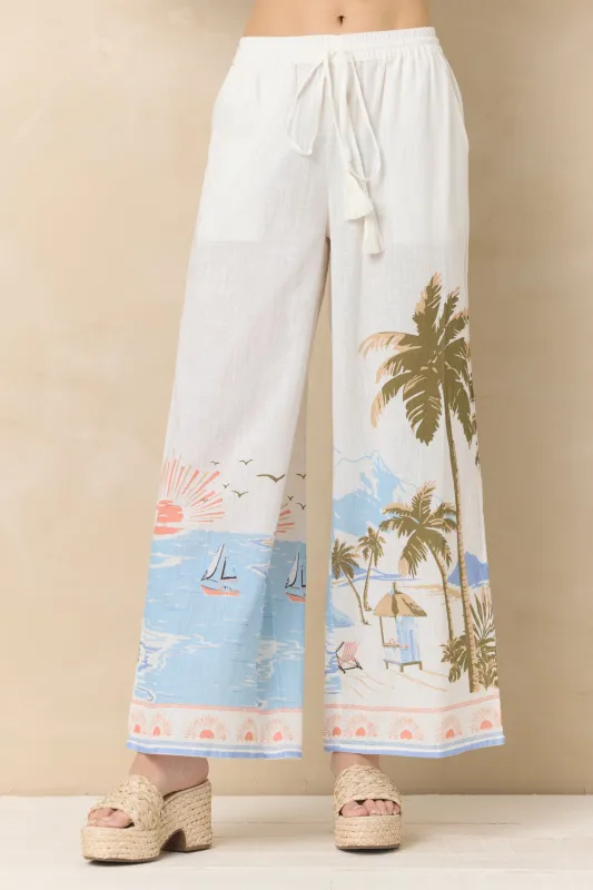 Printed Linen Wide Leg Pant made by Vintage Havana
