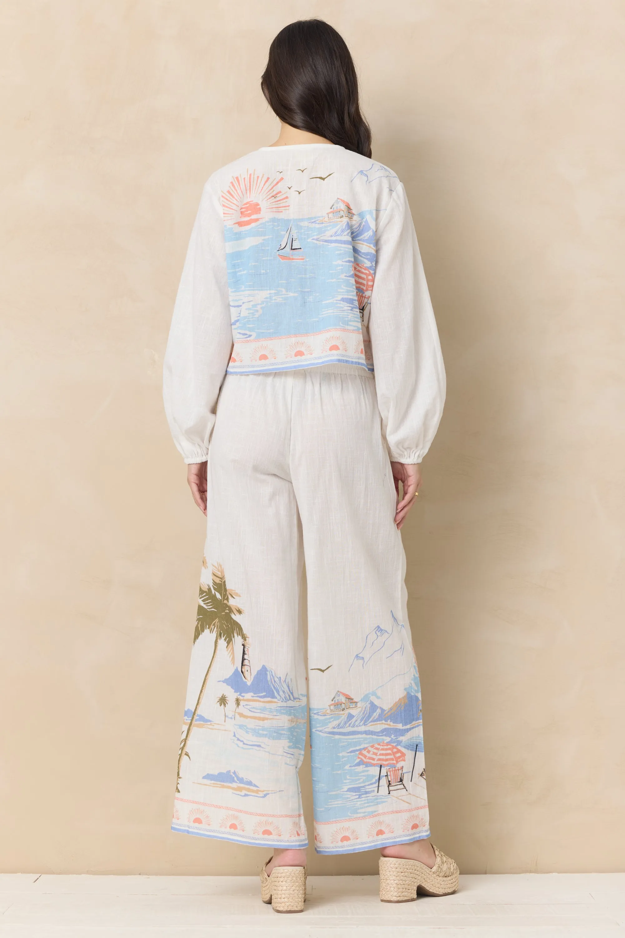 Printed Linen Long Sleeve Tie Top sold by Vintage Havana product image thumbnail 3