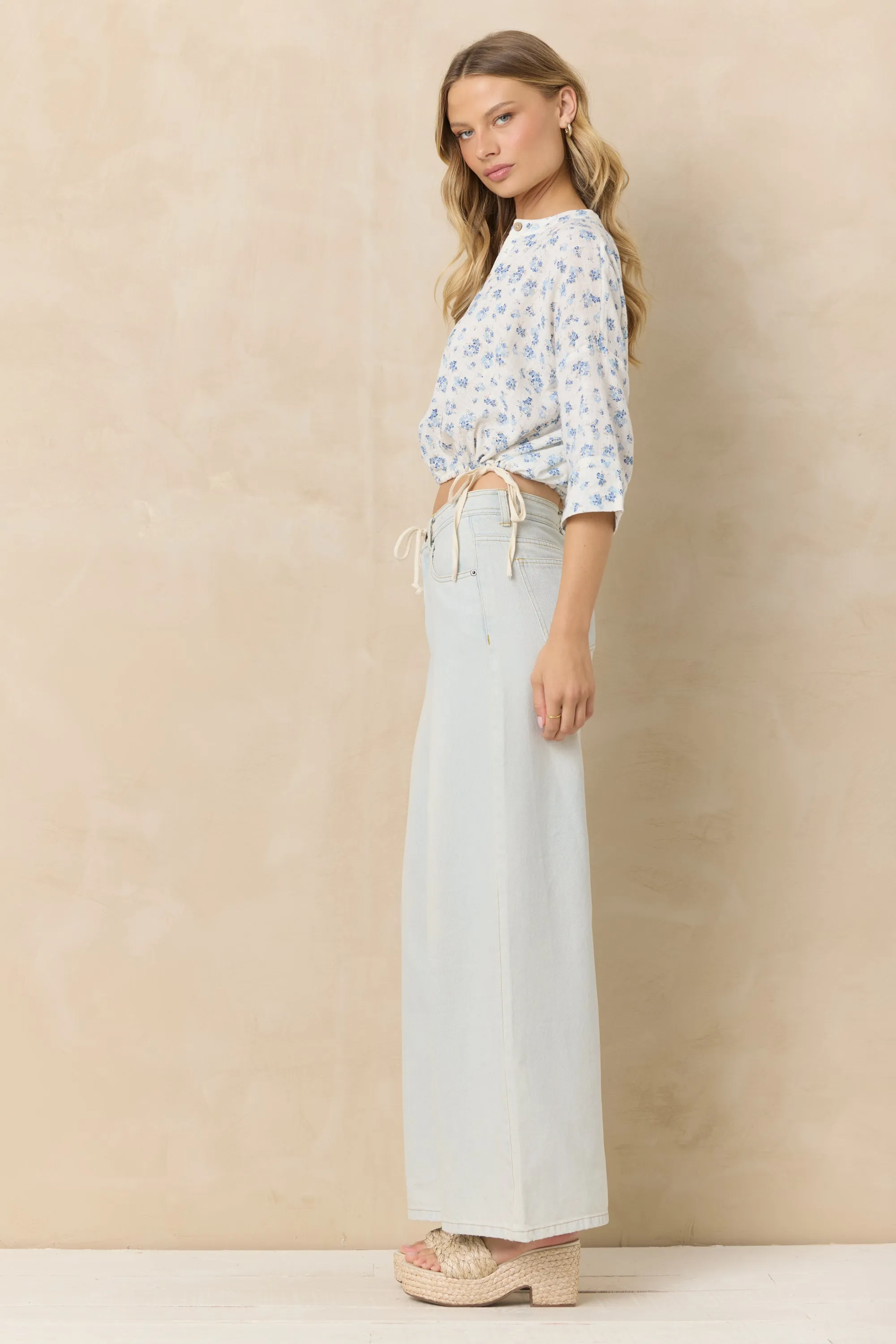 Button Front Short Sleeve Top - Blue Ditsy Floral sold by Vintage Havana product image thumbnail 3