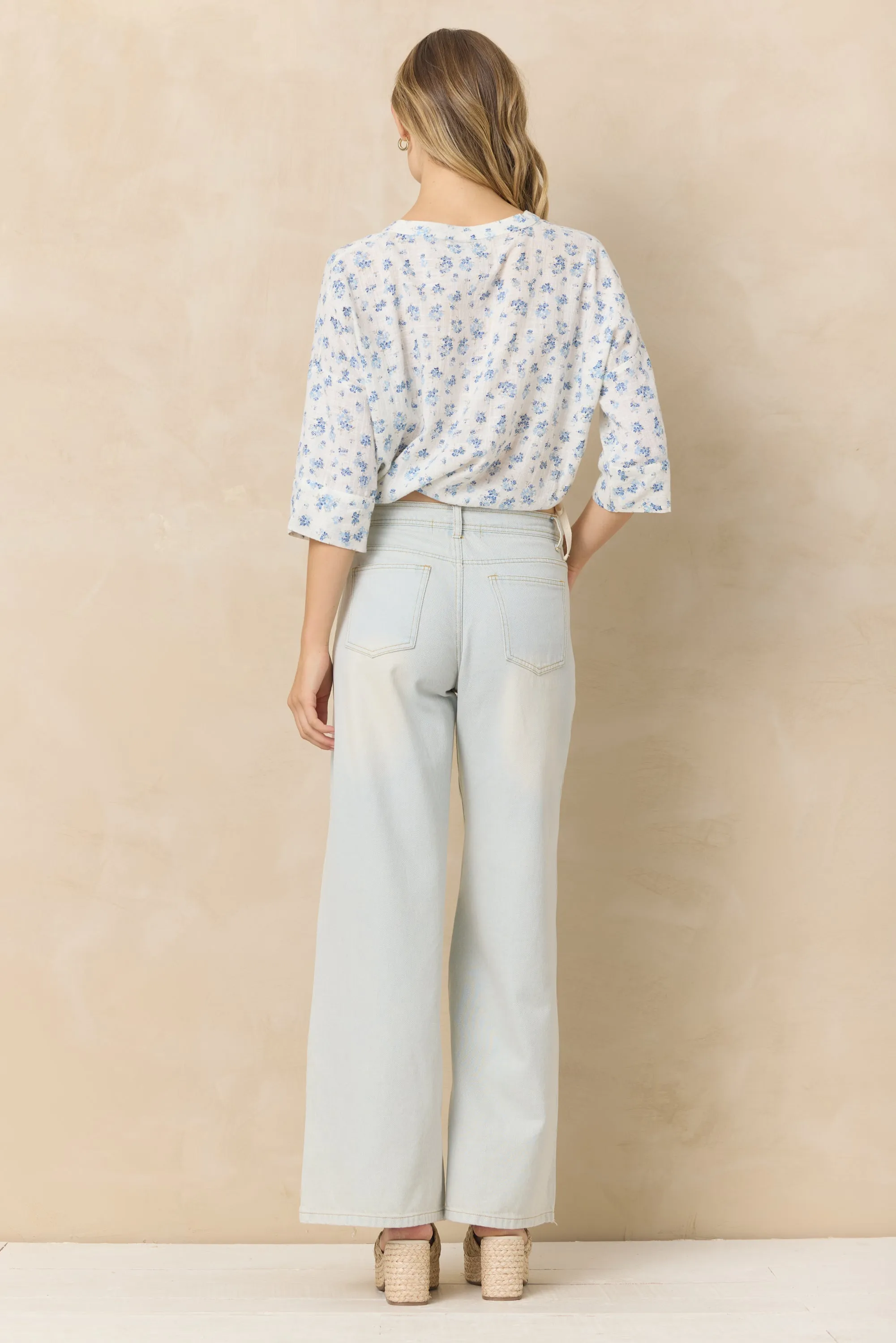 Button Front Short Sleeve Top - Blue Ditsy Floral sold by Vintage Havana product image thumbnail 4