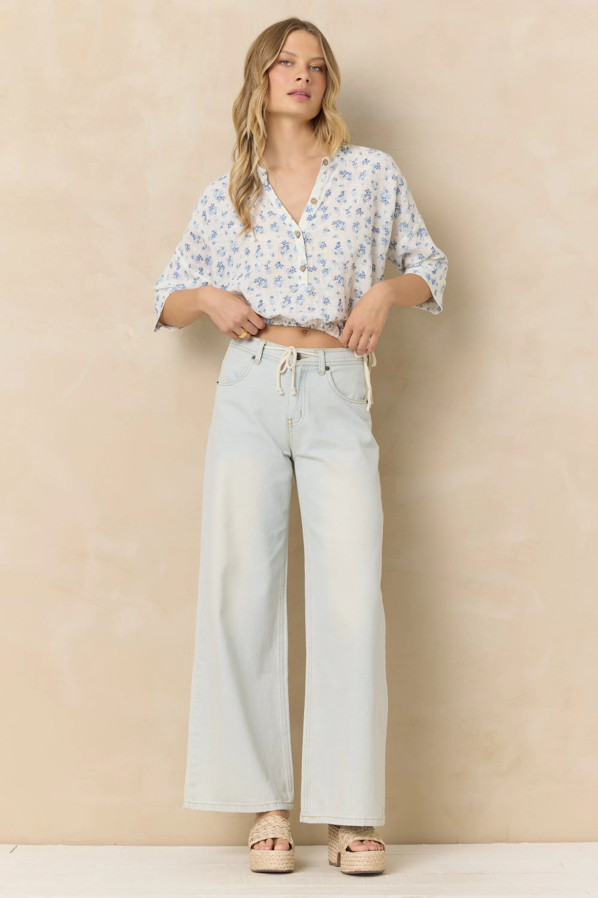 Button Front Short Sleeve Top - Blue Ditsy Floral sold by Vintage Havana product image thumbnail 2