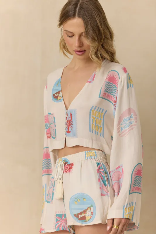Printed Crepe Long Sleeve Blouse made by Vintage Havana