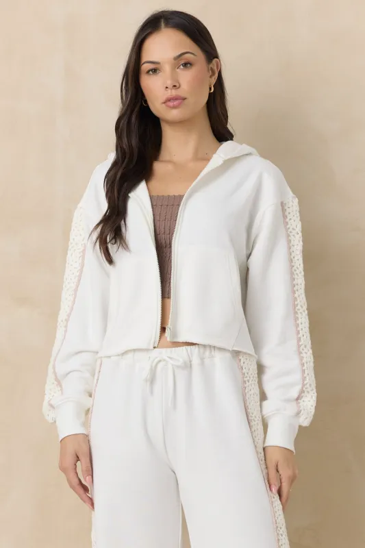 French Terry Zip-Up Sweatshirt with Square Crochet Insert made by Vintage Havana