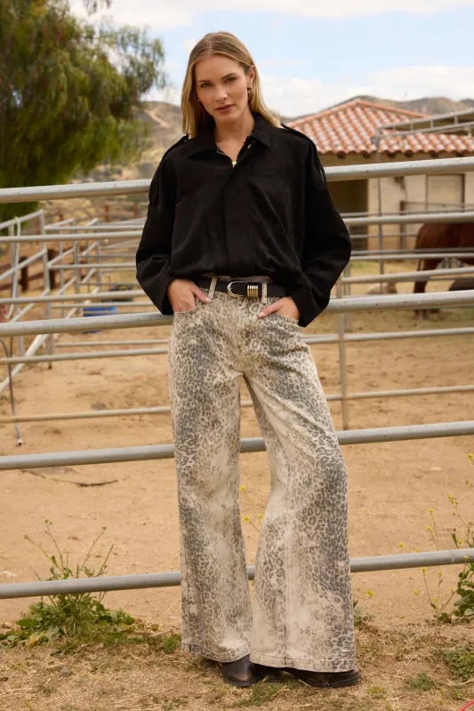 Distressed Leopard Washed Wide Leg Jean made by Vintage Havana