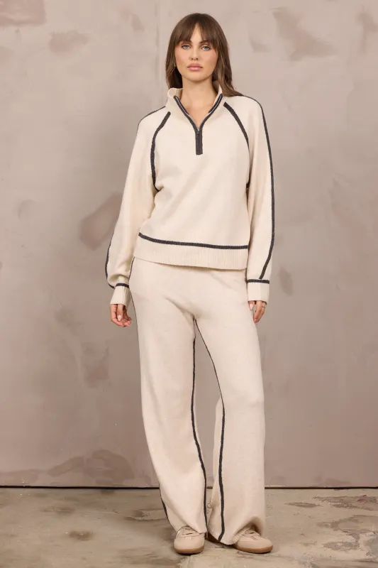 Knit Contrast 2-Piece Set in Heathered Cream made by Vintage Havana