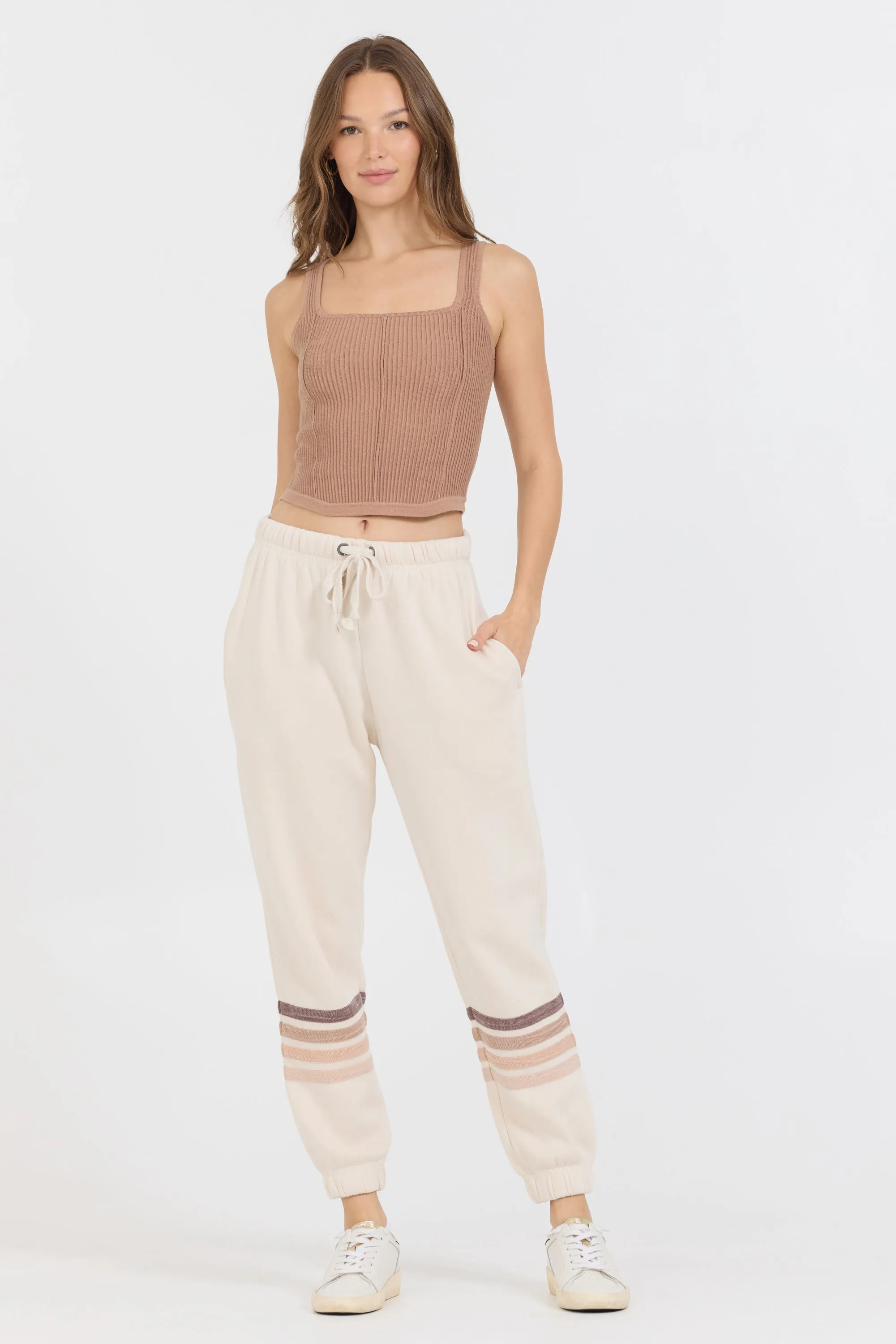 French Vanilla W/ Neutral Stripe Burnout Fleece Jogger sold by Vintage Havana product image thumbnail 4
