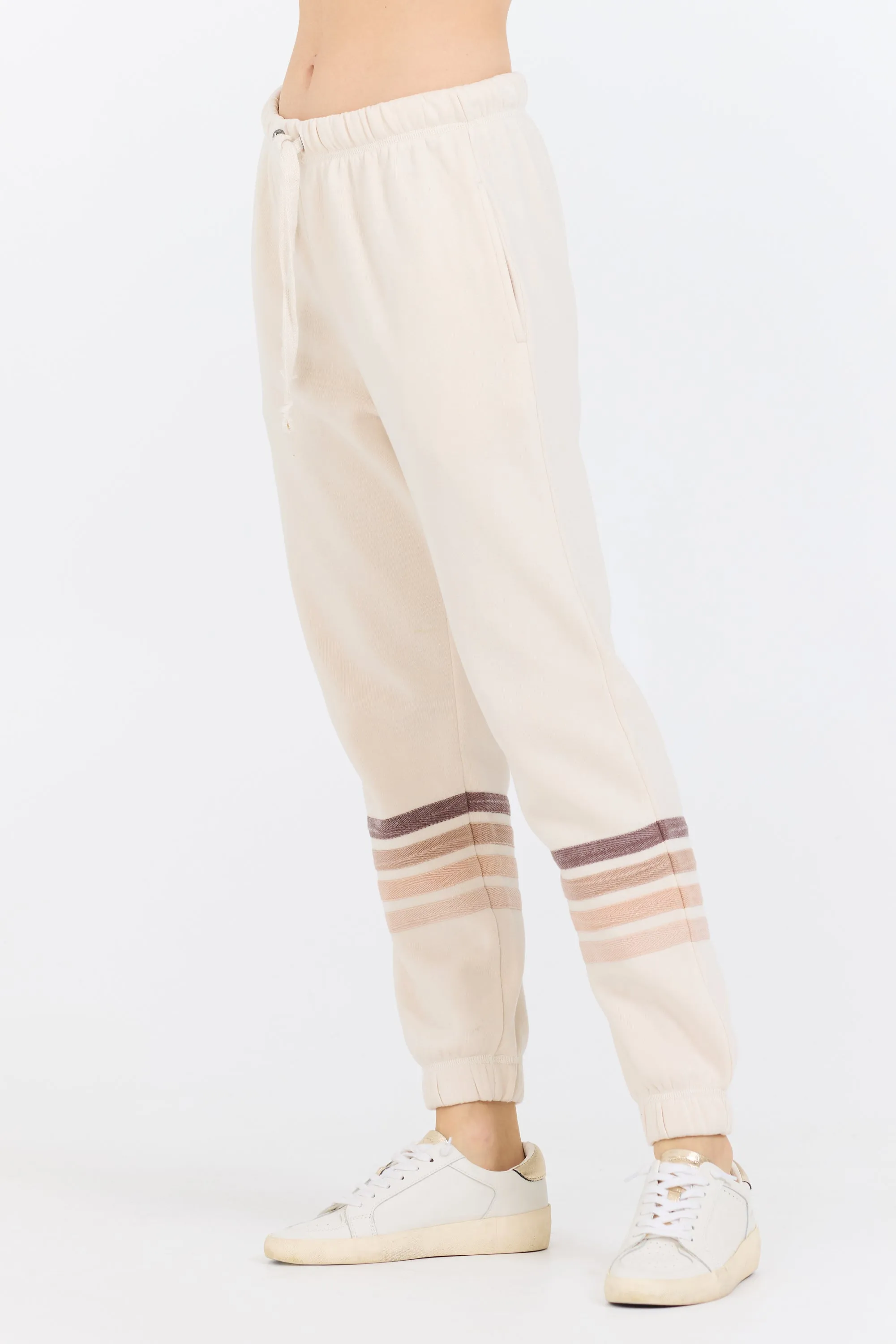French Vanilla W/ Neutral Stripe Burnout Fleece Jogger sold by Vintage Havana product image thumbnail 2
