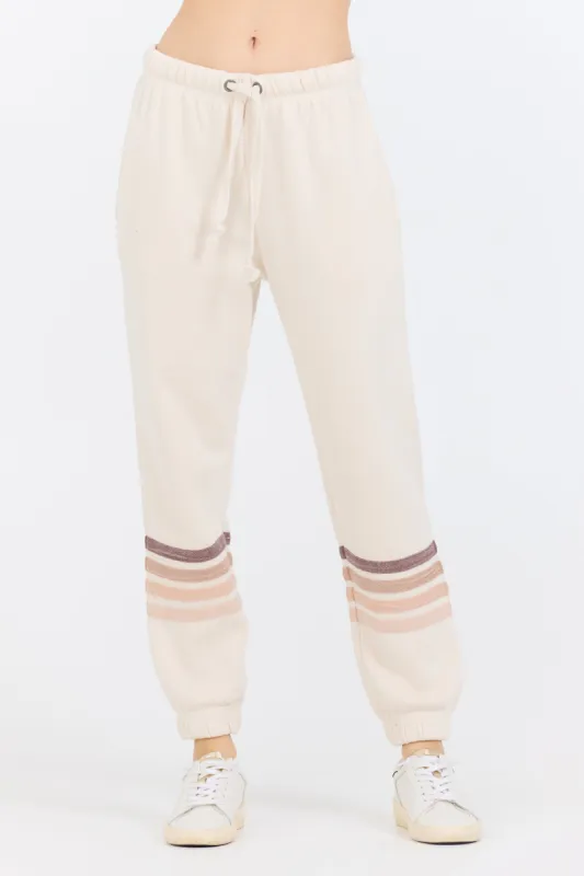 French Vanilla W/ Neutral Stripe Burnout Fleece Jogger sold by Vintage Havana