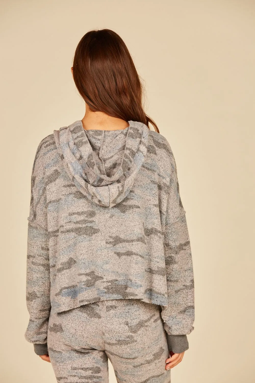 Grey Camo Print Cozy Fleece Hoodie sold by Vintage Havana product image thumbnail 2