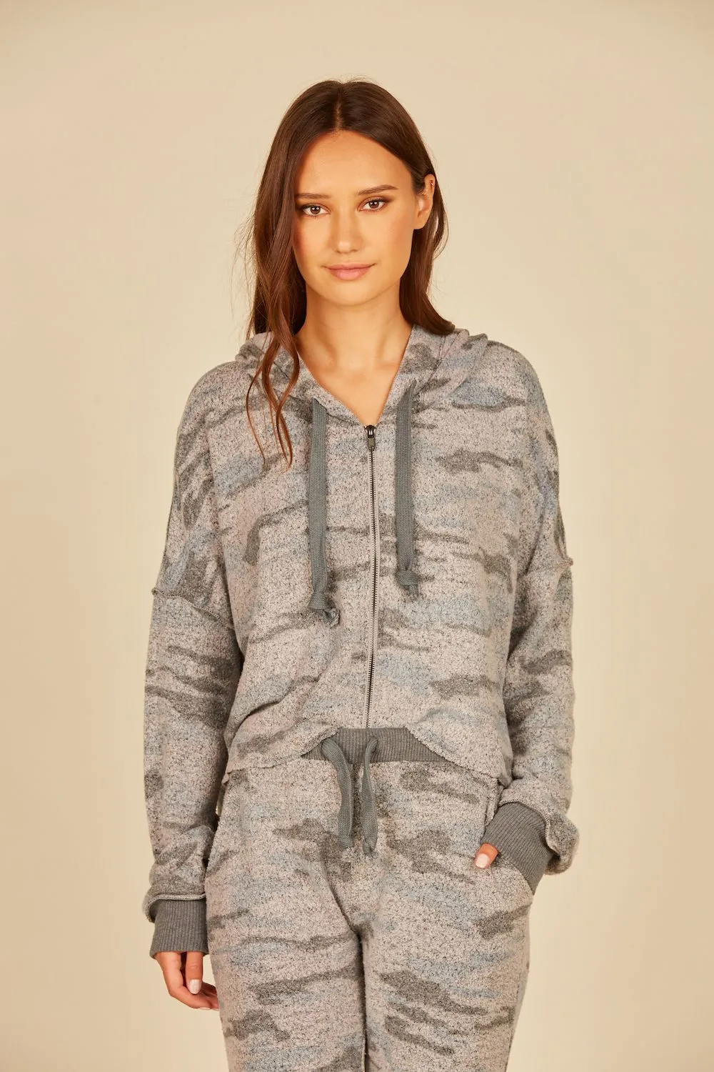 Grey Camo Print Cozy Fleece Hoodie sold by Vintage Havana