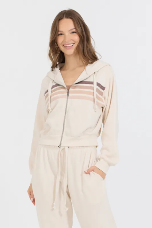 French Vanilla W/ Neutral Stripe Burnout Fleece Zip Up sold by Vintage Havana