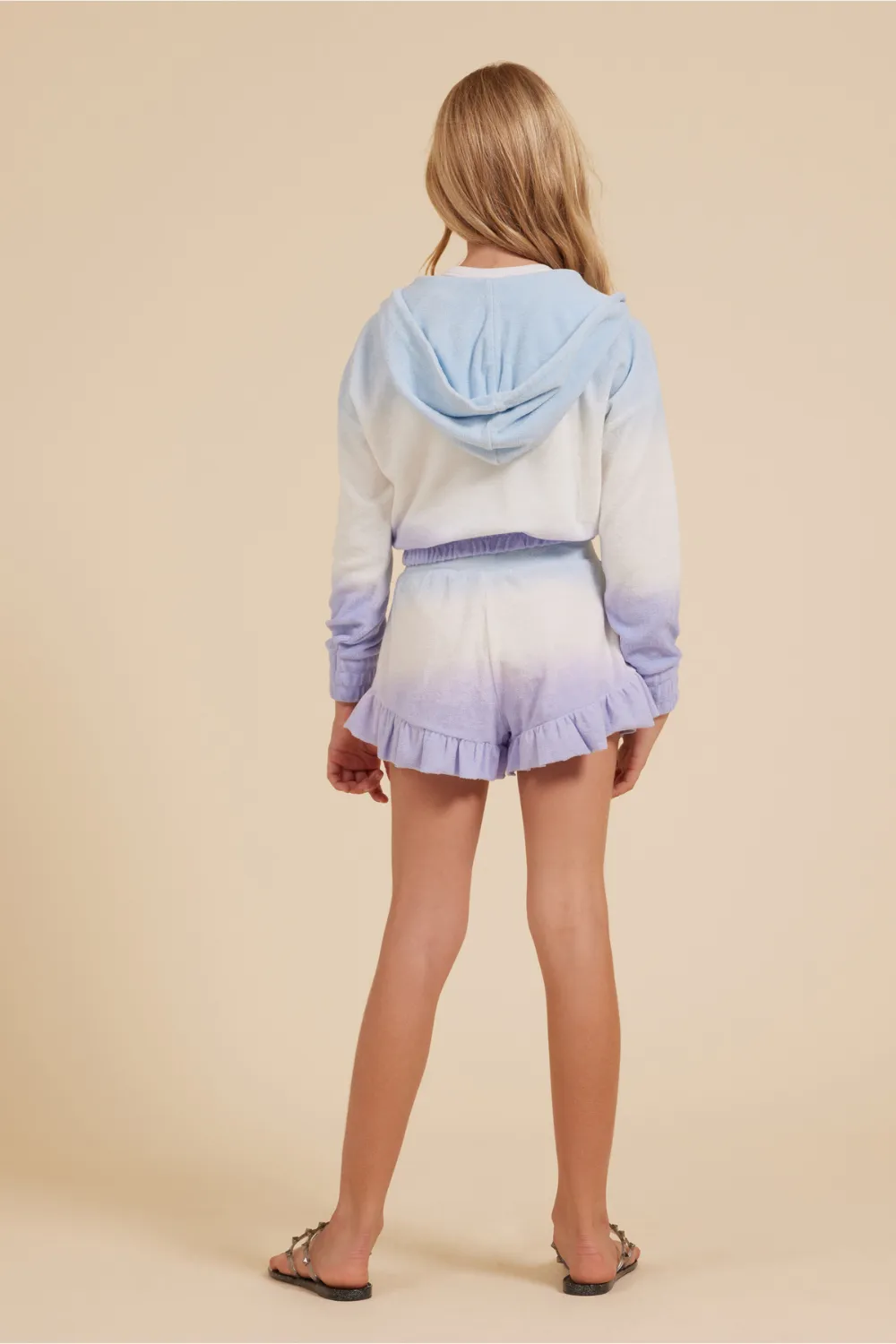 Blue/White/Lavender Tie Dye Terry Cloth Elastic Bottom Hoodie sold by Vintage Havana product image thumbnail 4